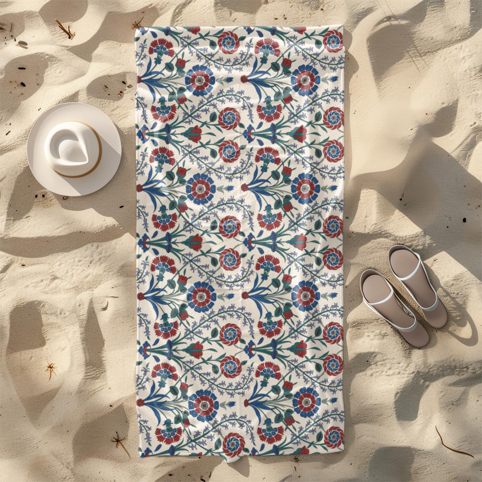 Telo Mare Microfibra 210x230 Foglie Boeme Telo Spiaggia Grande Antisabbia,XXL Asciugamano Mare, Asciugatura Rapida, Stuoia Spiaggia Leggero E Portatile