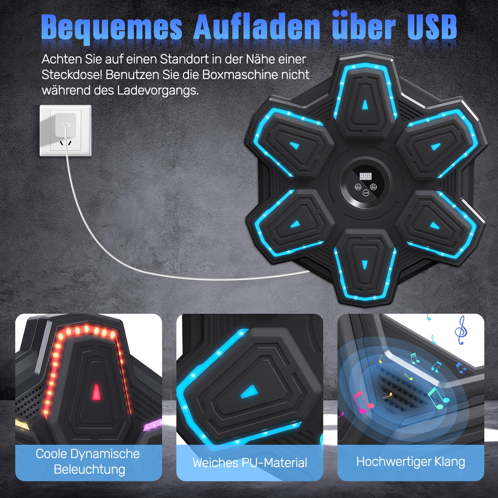 semai Music Boxing Machine, Bluetooth Boxmaschine mit Musik, LED Wandmontiertes Boxziel mit 9 Geschwindigkeitsmodi & Zählmodus, Elektronisches Boxtrainingsgeräte für Heimtraining, Fitnessstud