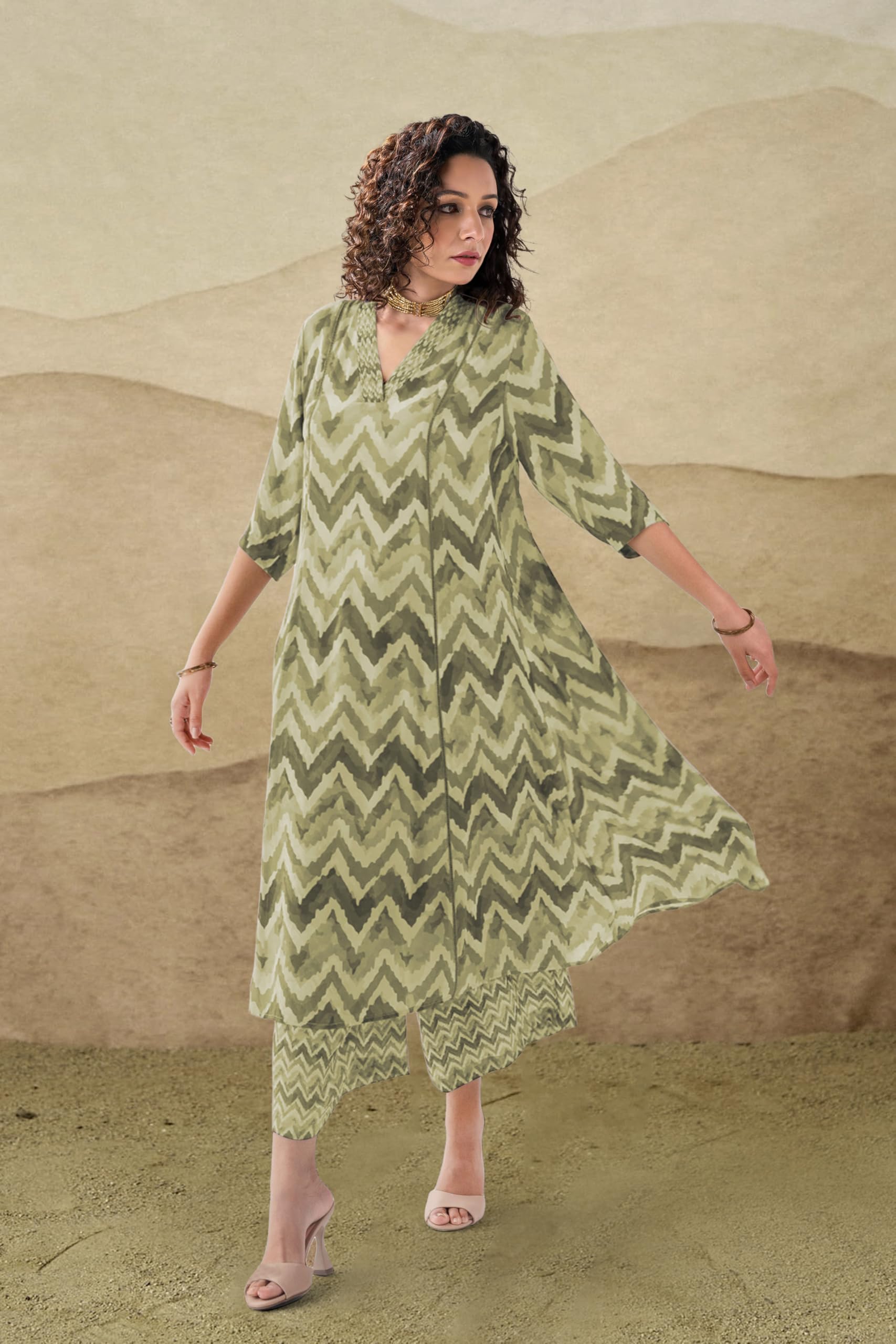 Toochki Dress For Women | Two Piece Dress For Women Long | Dress | Maxi Dress For Women | Dresses | Zig Zag Printed Dress | Cotton Dress For Women | Flared Dress | Dress With Palazzo For Womens
