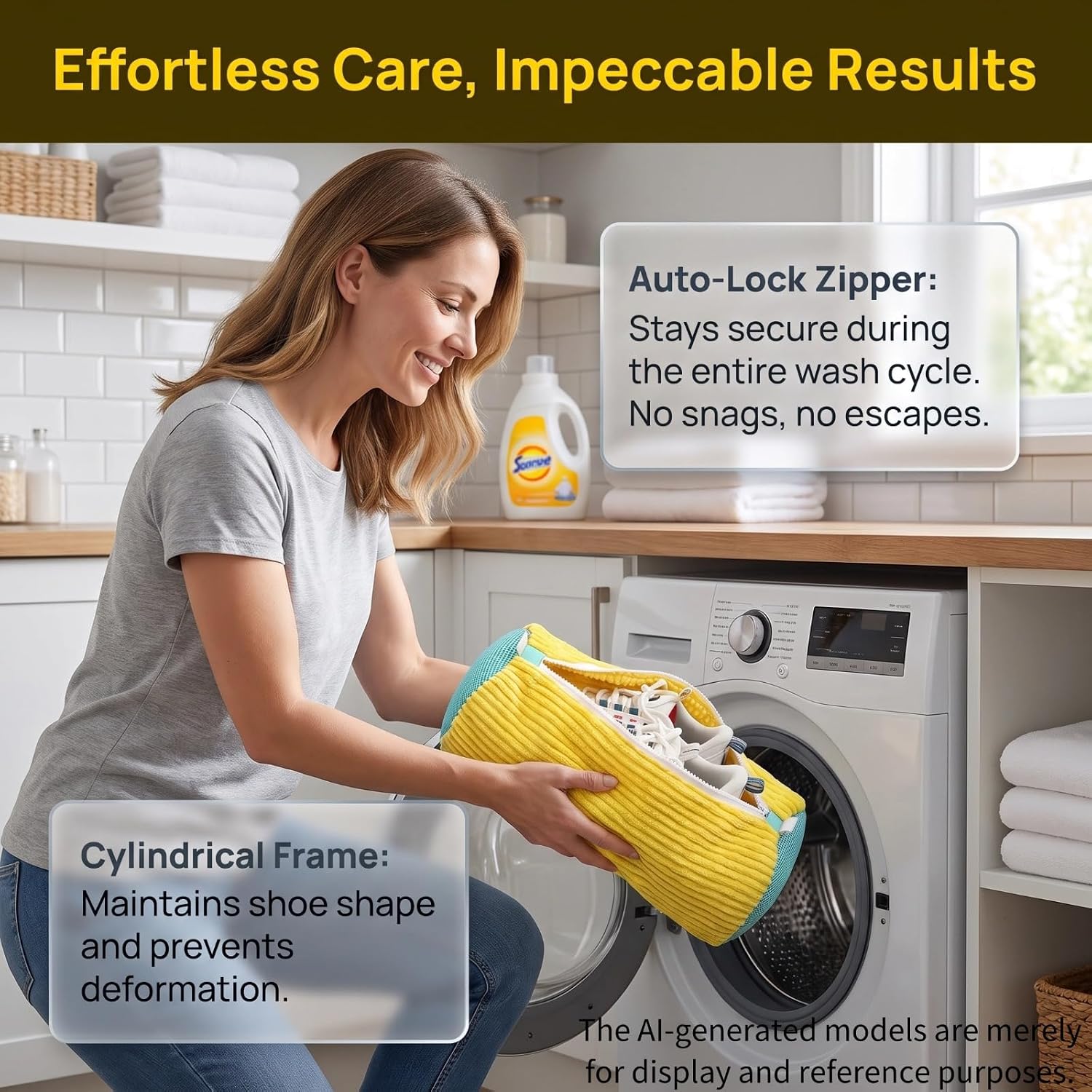 Shoe Laundry Bag for Washer and Dryer, Yellow Corduroy with Chenille Interior, Zipper Closure, 15.35 x 7.45 Inch, 1 Count