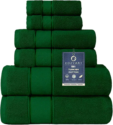 COZYART Formal Green Bath Towels Set 6 Piece,...