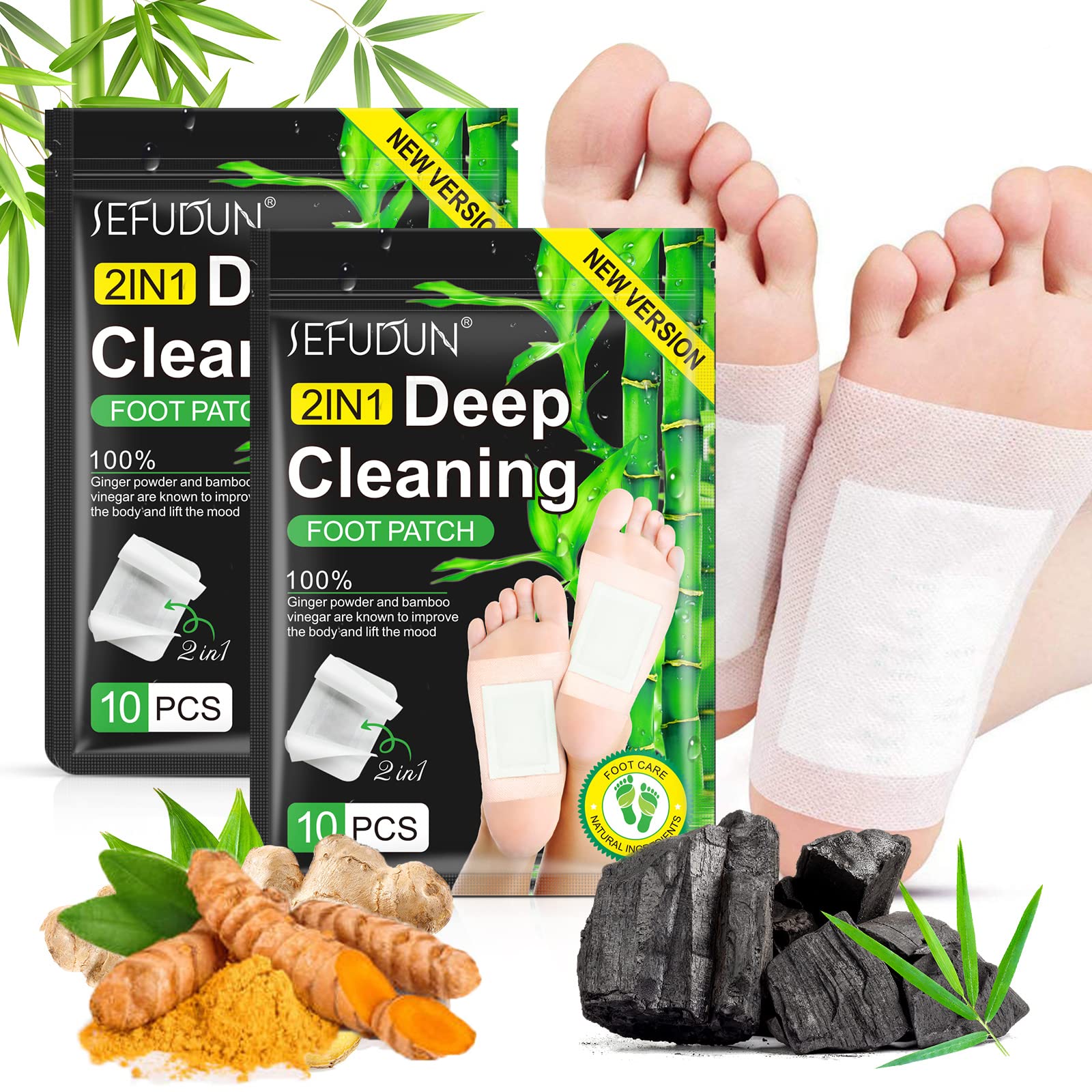 2-in-1 Upgrade Foot Pads, 20Pcs Ginger Foot Pads, Deep Cleansing Foot Pads, Natural Bamboo Vinegar Ginger Powder Foot Pads for Relieve Stress, Relaxation and Remove Dampness, 20PCS