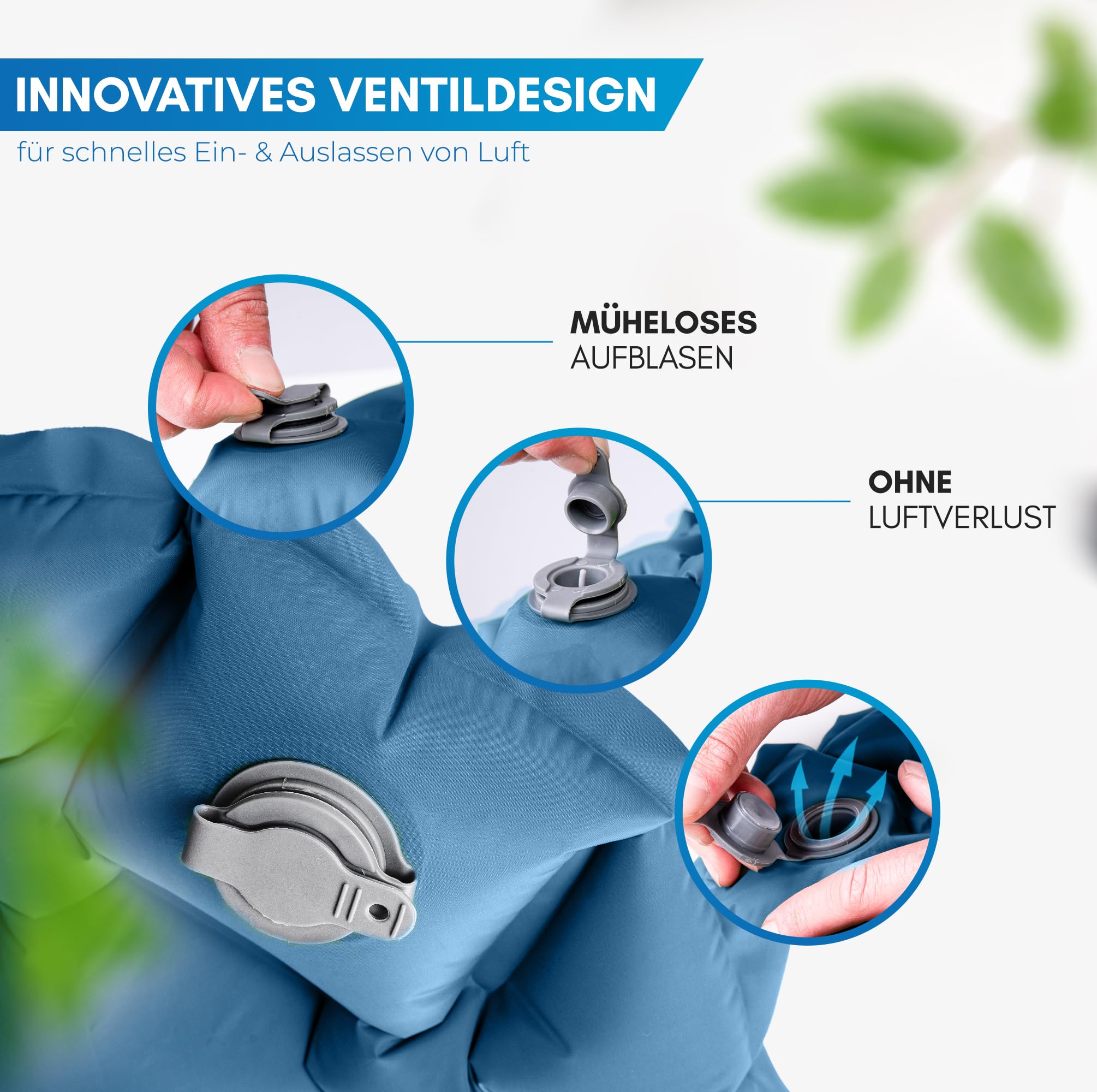 NORDMUT Isomatte Ultraleicht [mit Reparaturset] kleines Packmaß - Aufblasbare Luftmatratze Camping - Camping Matratze Wetterfest für Outdoor Zelt & Festivals - Blau
