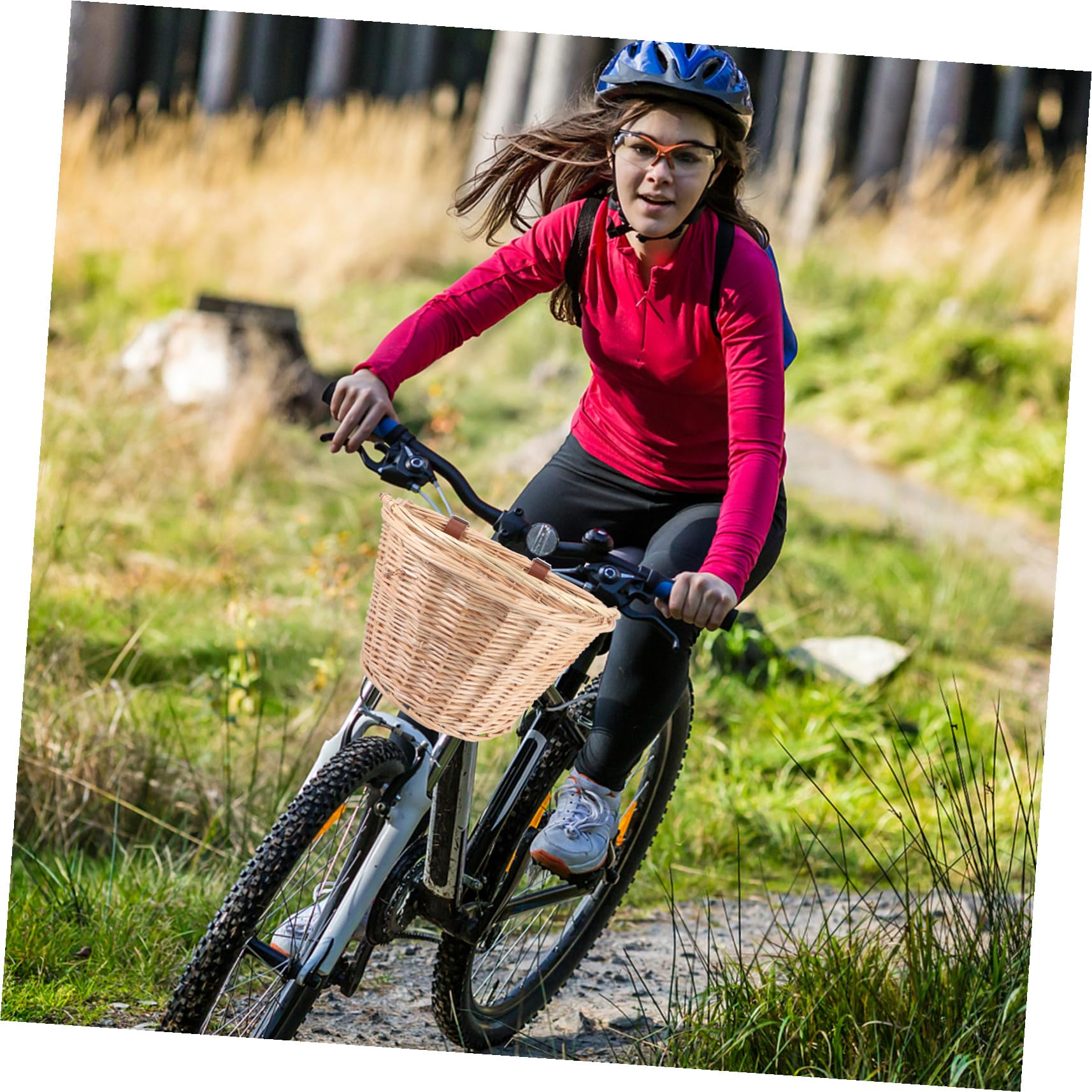 Gatuida Cesta de Mimbre para Bicicleta con Asa Color Caqui Cesta Delantera de Ratán Superficie Lisa y Cómoda Color Aleatorio para Almacenamiento y Ciclismo al Aire Libre