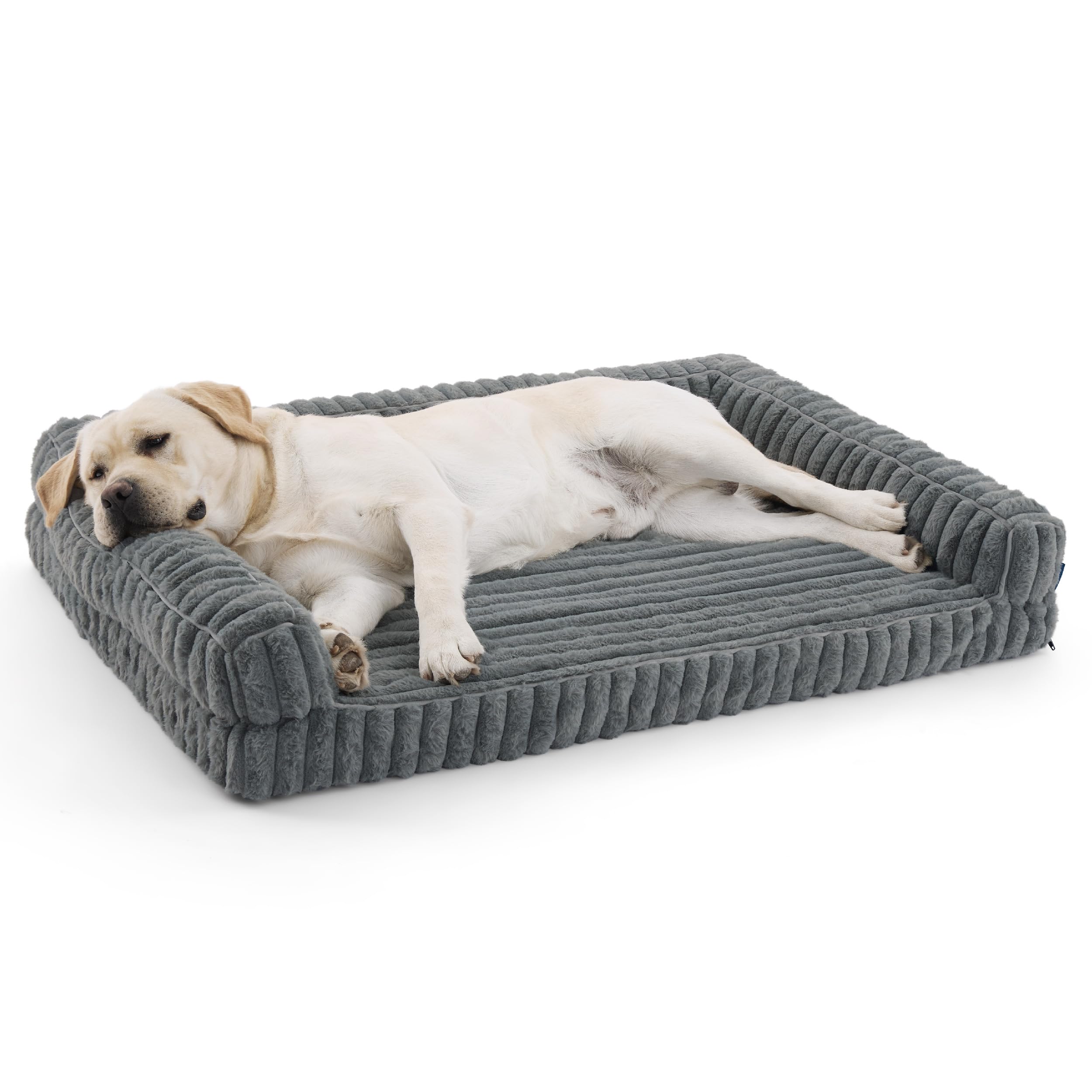 Bedsure Cuccia Ortopedica per Cani Grandi - 114x81x17,5cm Letto Ortopedico in Memory Foam con Bordi, Impermeabile, Base Antiscivolo e Fodera in Velluto a Coste Sfoderabile, Grigio caldo