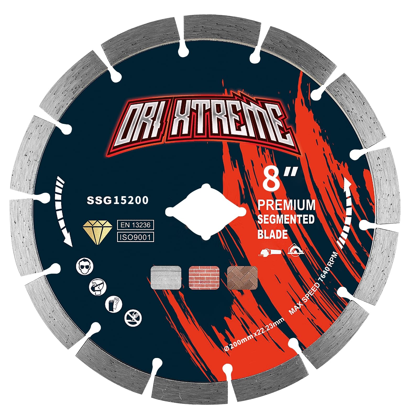 ORIXTREME 8Inch Diamond Saw Blade, Segmented General Purpose Blade Dry/Wet Cutting Concrete, Masonry, Brick, Block,Stone 7/8"-5/8” Arbor