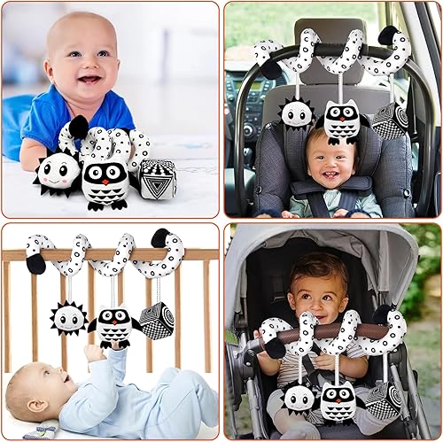 Miniatura 7 de Cochecito colgante en espiral para bebé y asiento de automóvil, juguetes para bebés de 0 a 6 meses, juguetes de actividad de felpa para cama,