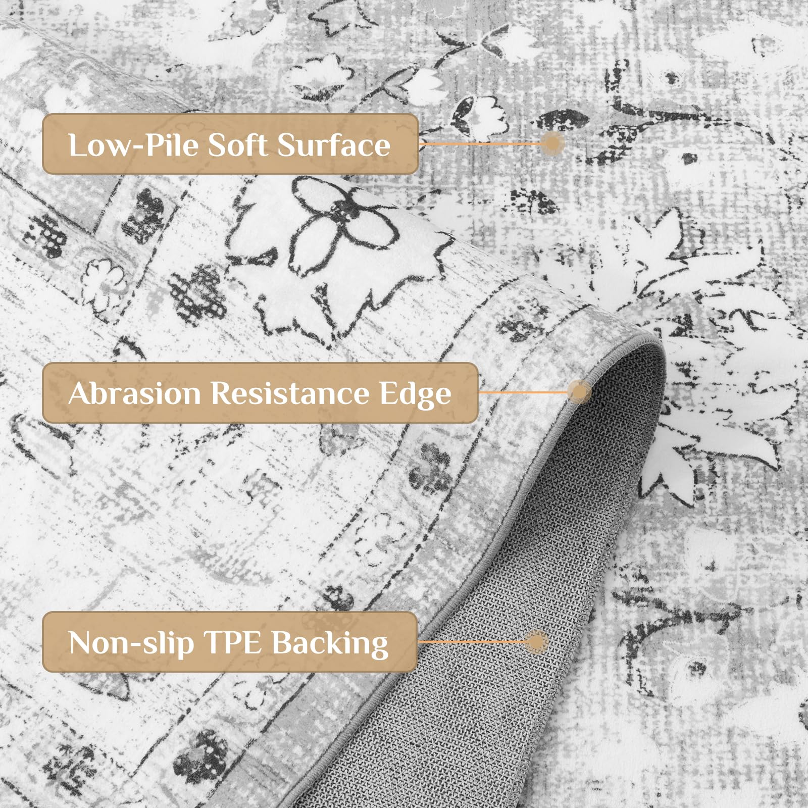 IKALIFE Tappeto Salotto Lavabile Lavatrice - Tappeto Soggiorno Vintage Tappeto Pelo Corto Tappeto Grande Tappeto Camera da Letto, Morbido Antiscivolo per Sala, Pranzo 160x230 cm Grigio