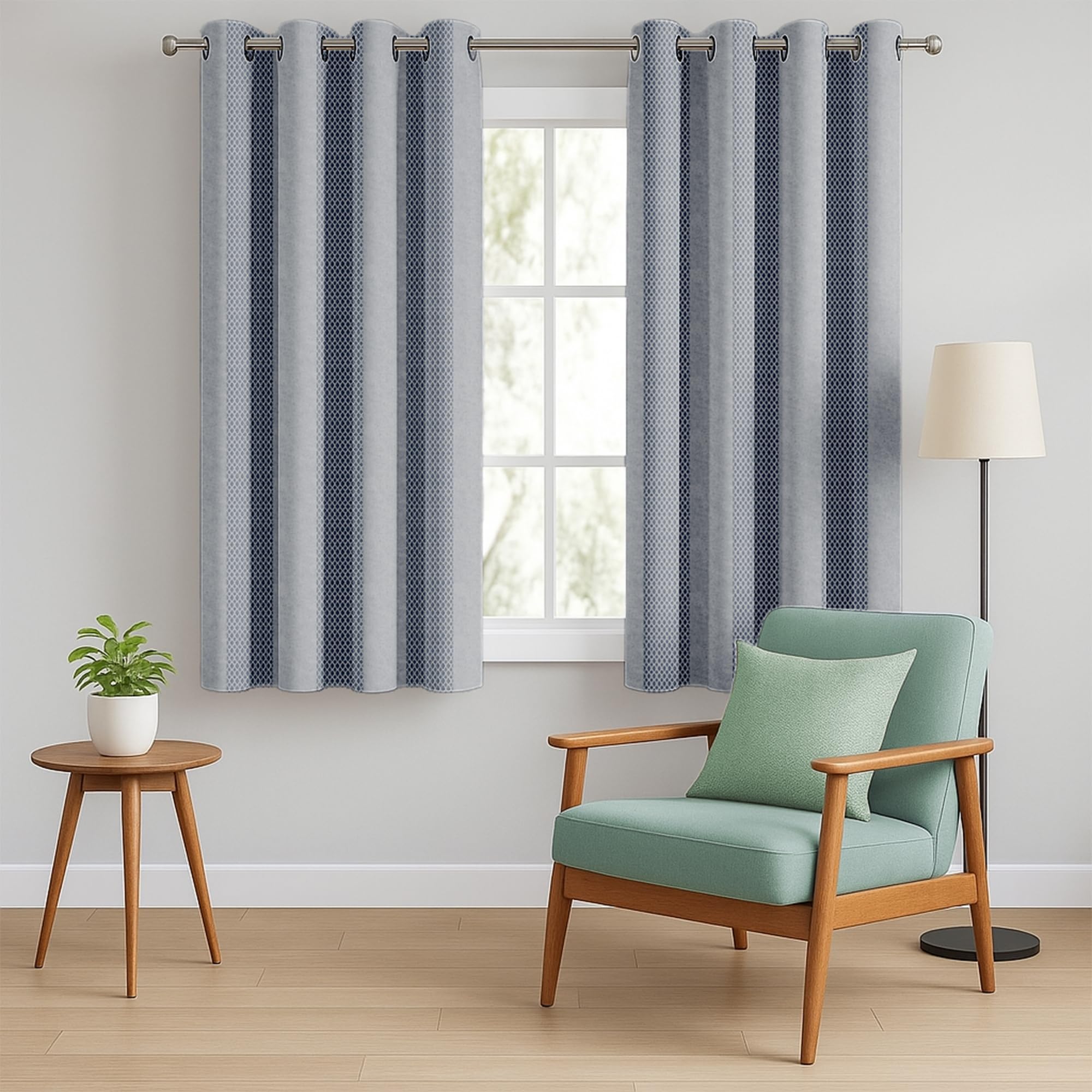Premium Fabric Window Curtains 4x5 Feet Set of 2 Pcs for Home Decor | Living Room Curtain Panel, Diamond Stripe - Grey