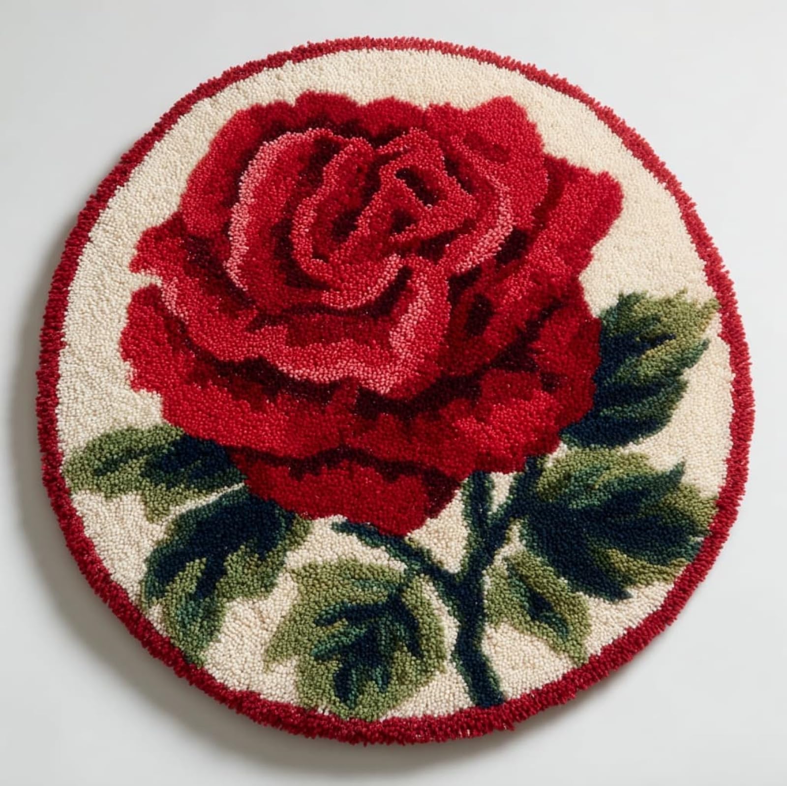 WallustrioaW DIY Tapestry Carpet Rug Making for Adults,Red Roses,Crochet Kit for Beginners,Carpet Making Set with Printed Canvas,Gift,50x50cm