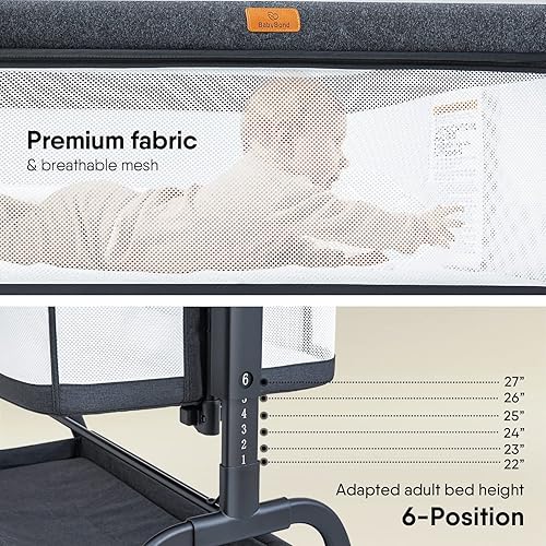 Miniatura 4 de BabyBond Cuna para bebé, cuna 3 en 1 para bebés y niños pequeños con colchón impermeable suave y sábana agradable al tacto y transpirable, 6 alturas