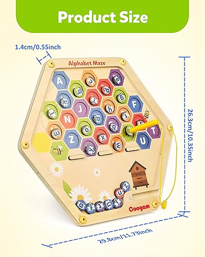 Miniatura 7 de Coogam Tablero magnético del laberinto del alfabeto de madera, letras ABC, rompecabezas a juego de habilidades motoras finas Montessori, juego