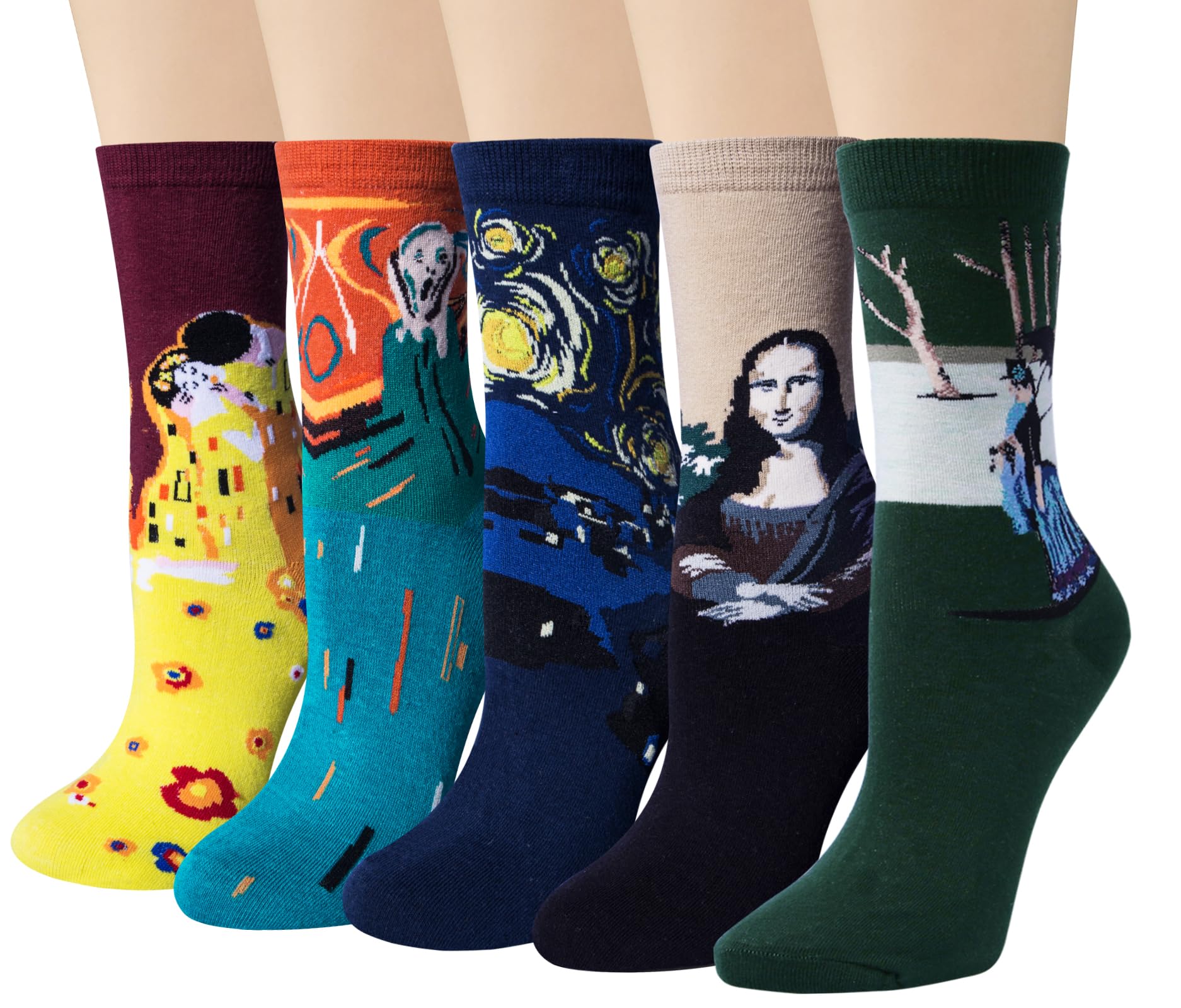 5 Pairs Womens Fun Famous Painting Patterned Art Socks Cotton, Printed Cool Novelty Funny Socks for Women