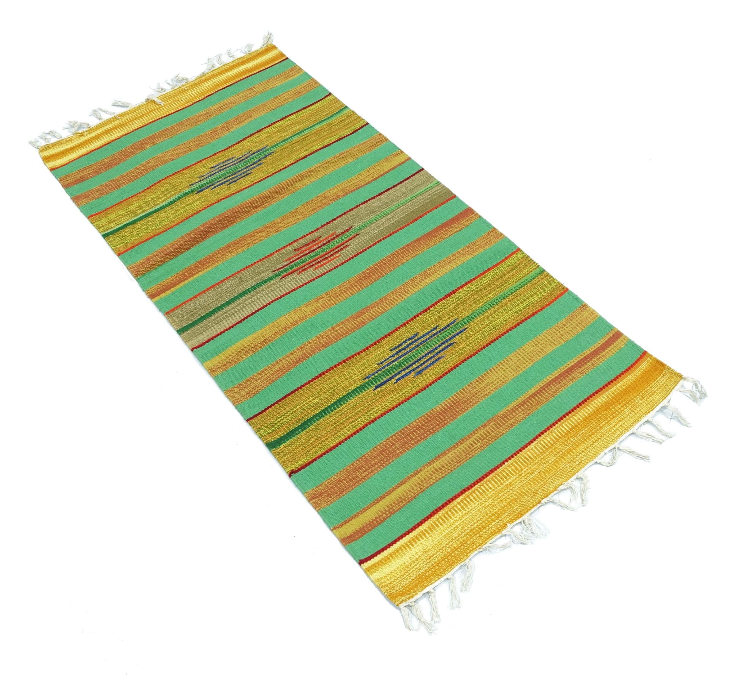 Knallbunter Kelim Teppich 60x120 Handgewebt Mehrfarbig Gestreift Handarbeit 13