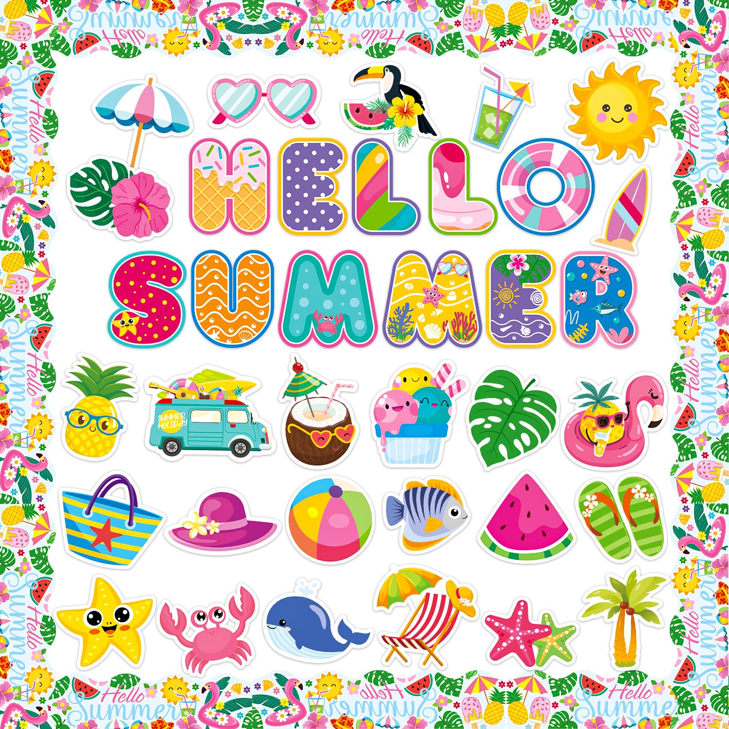 Ozepao 58 Pcs Summer Cutouts Beach Hawaiian Theme Bulletin Board Decoration Tropical Fruits Paper Cut Outs for School Supplies Classroom Home Party