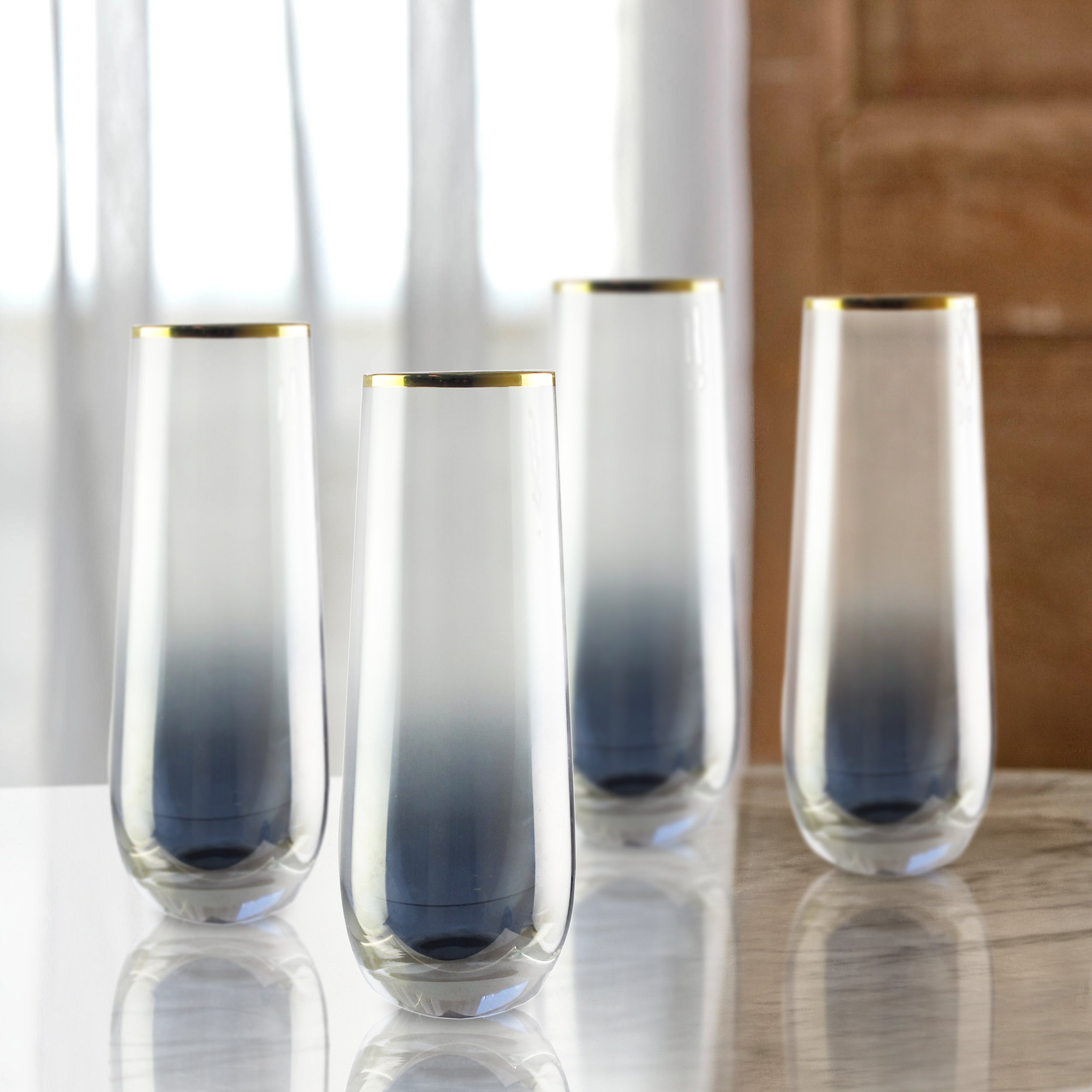 Fifth Avenue Crystal Vivienne Champagne Flutes, 2.2 x 2.2 x 6.2 Inches, Blue