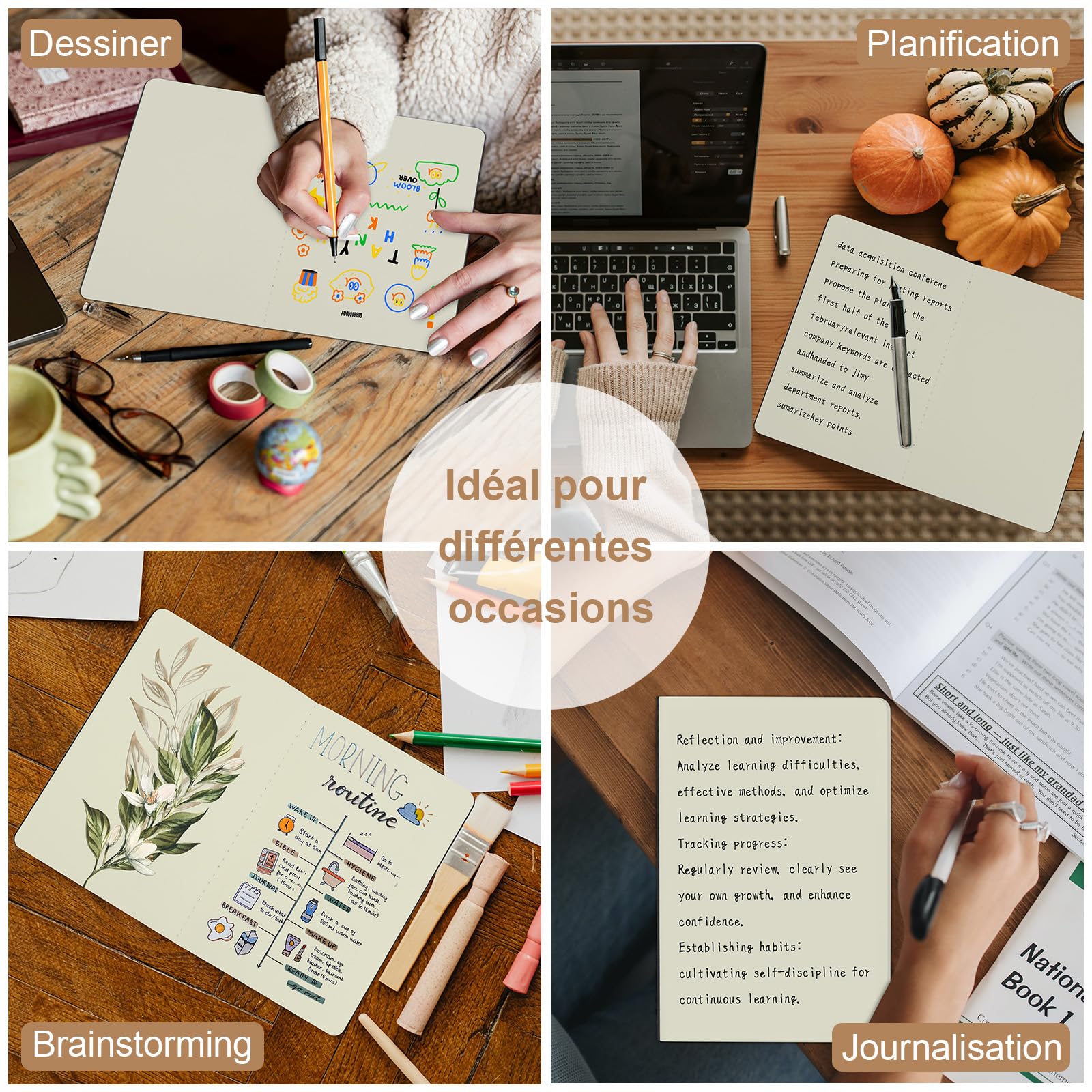 Cahiers A5 Lot de 5 Blocs Carnet de Notes Couverture Kraft Noir 60 Pages