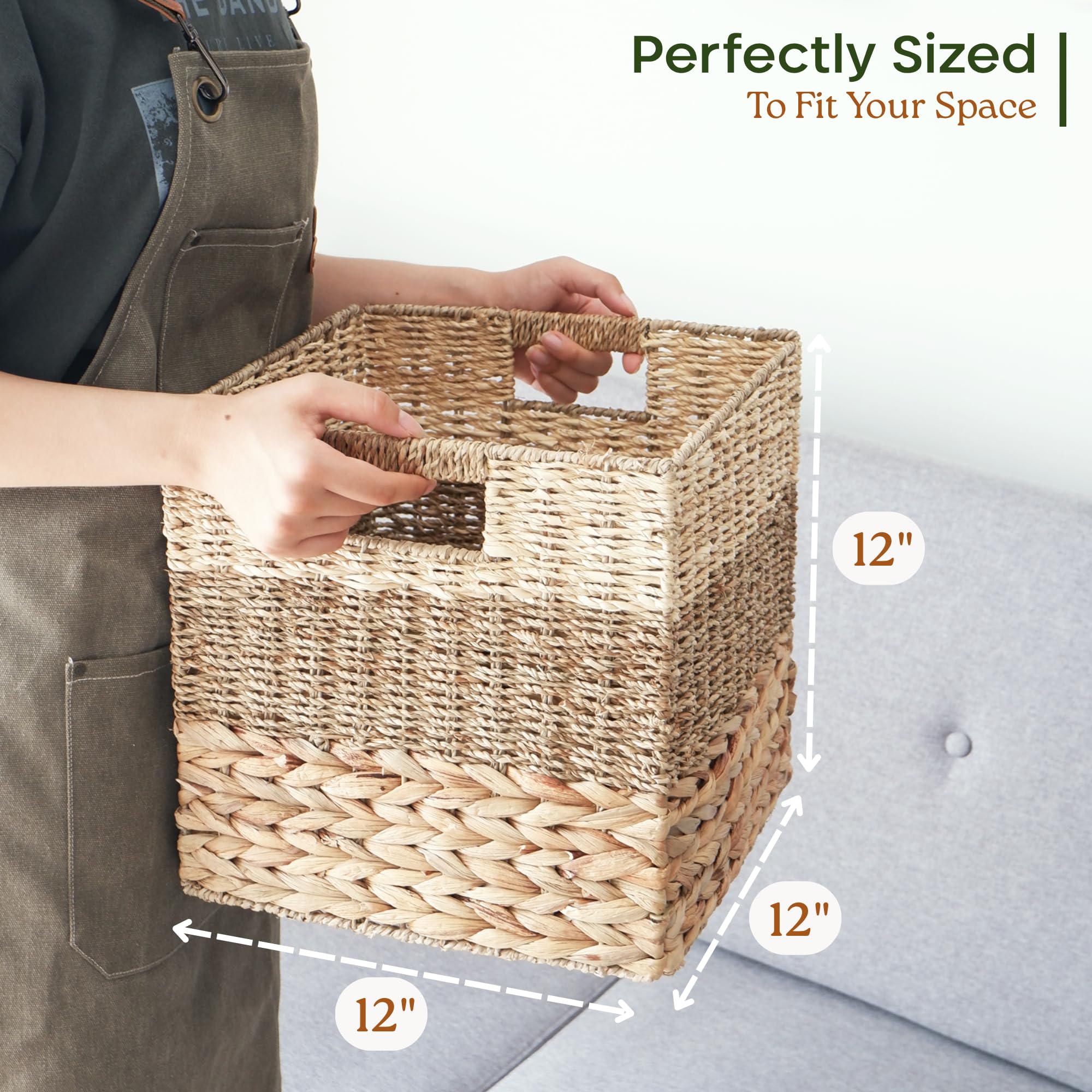 CHI AN HOME Weiden-Aufbewahrungswürfel, Set mit 4 strapazierfähigen Hyazinthenkörben für Regal, 30,5 x 30,5 cm, natürliche faltbare quadratische Körbe für IKEA Kallax, großer Rattankorb,