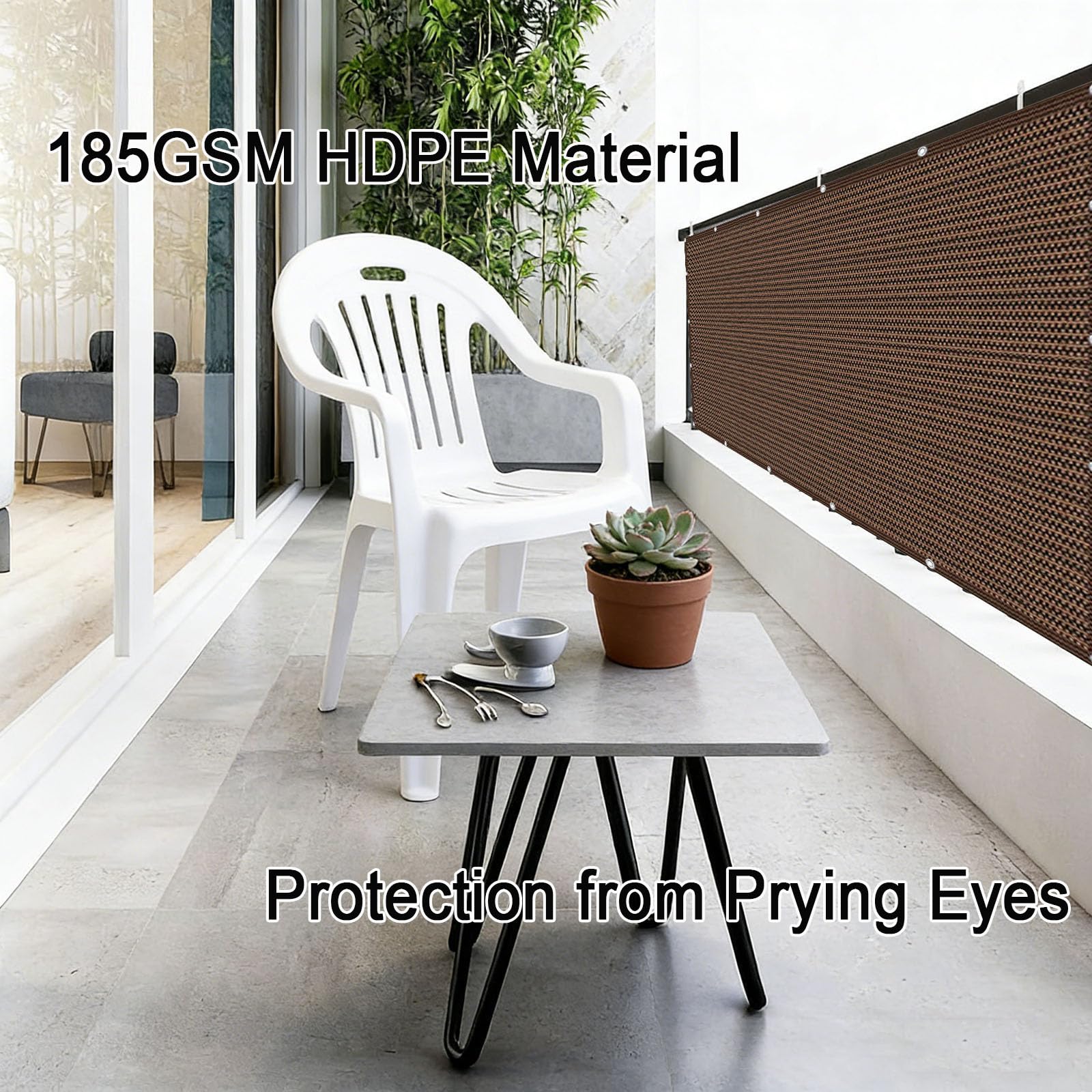 Frangivisto Balcone 170 x 350 cm in HDPE Anti-Uv Divisorio Parasole Paravento Protezione Privacy Respirante Copertura per Balcone per Recinzioni Ringhiera Terrazzo, Marrone