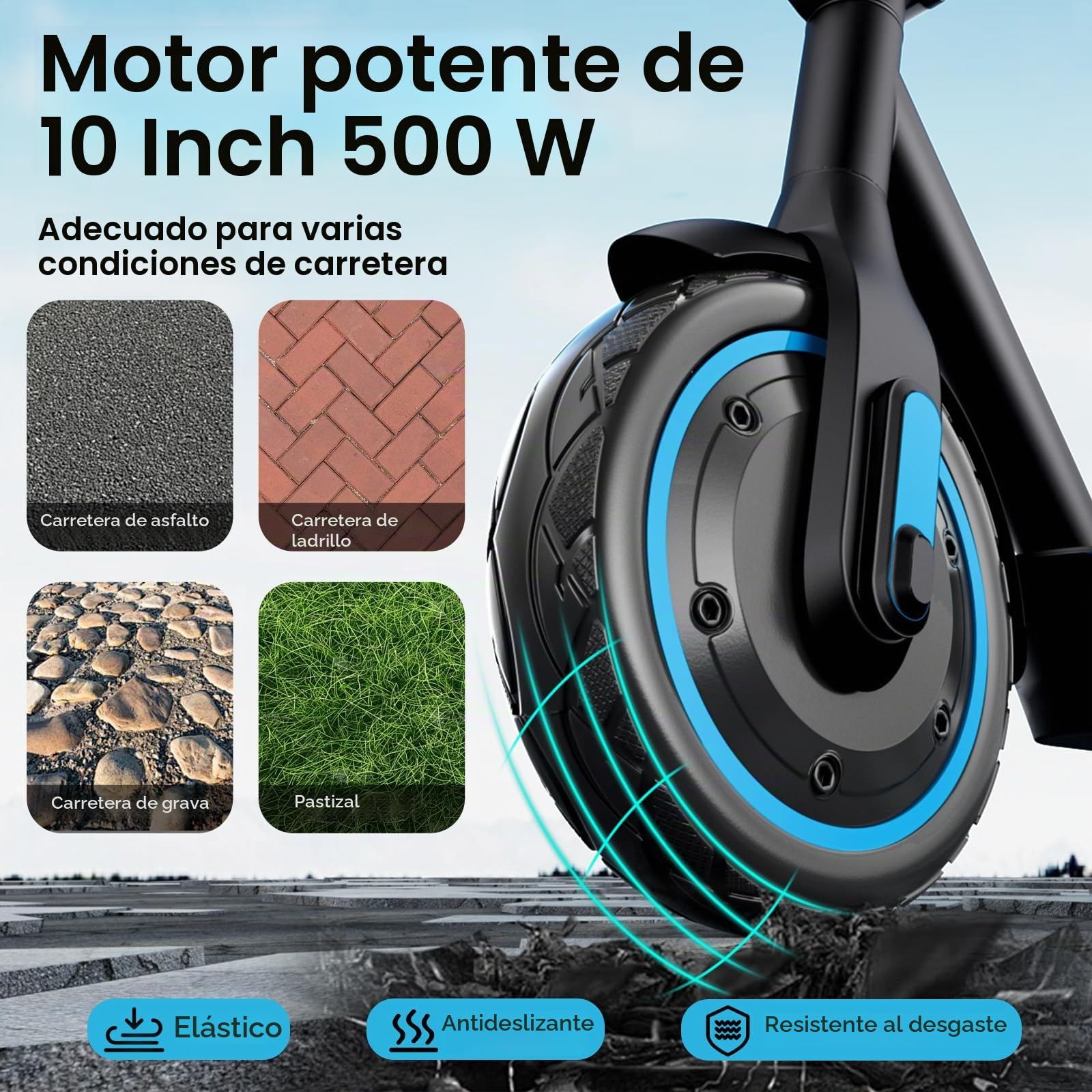 EGGKING Patinete Electrico Adultos, Potencia Nominal 500W, Autonomía 35 Km, App Control, 25Km/h, 10.5Ah Batería, 10" Neumático, Luces LED Delanteras/Traseras, 3 Modos De Elocidad