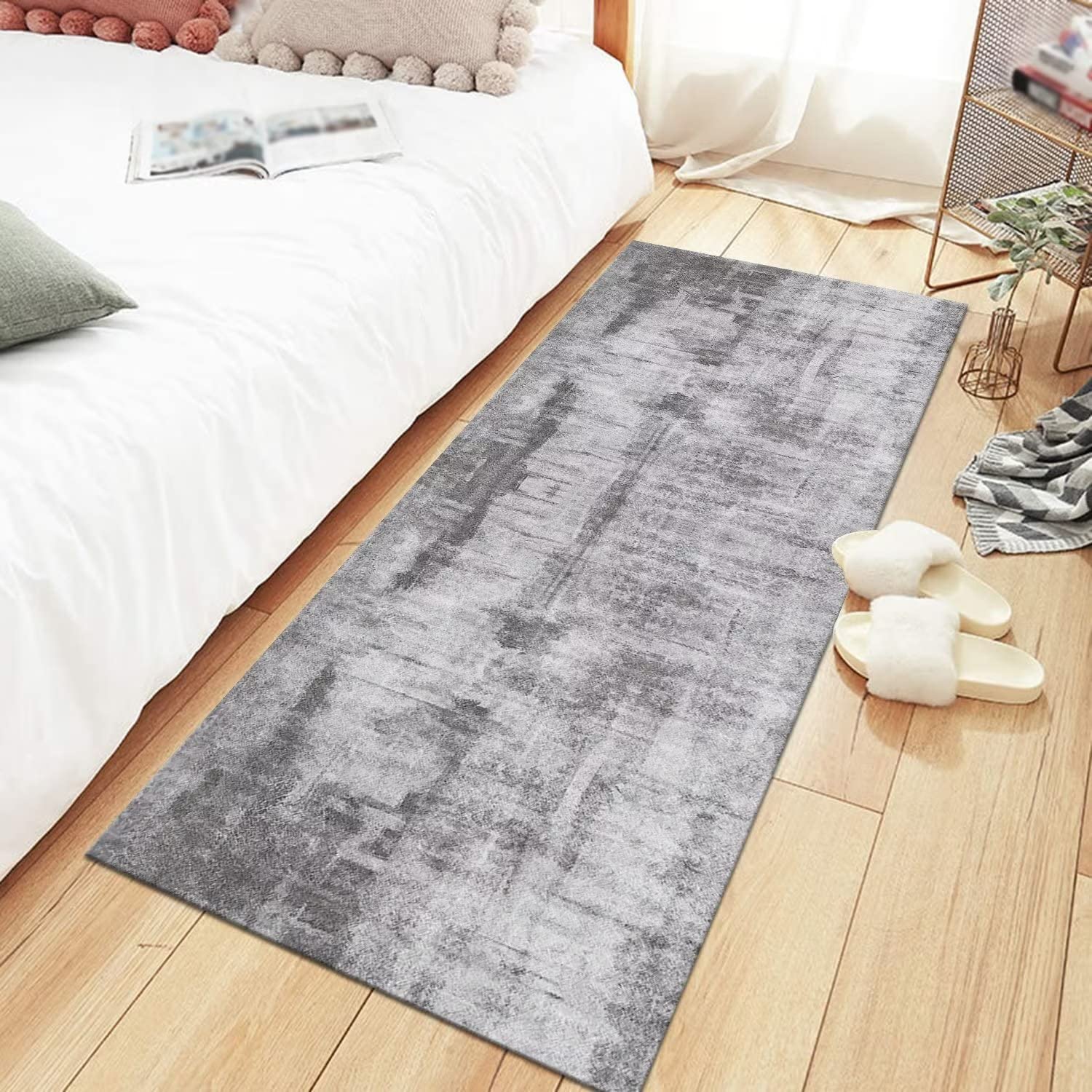 Antypoślizgowy szary dywan 90 x 400 cm - wewnętrzny dywan do przedpokoju, antypoślizgowa wycieraczka do salonu, sypialni i biura, abstrakcyjny design, mata podłogowa, szerokość 40-120 cm