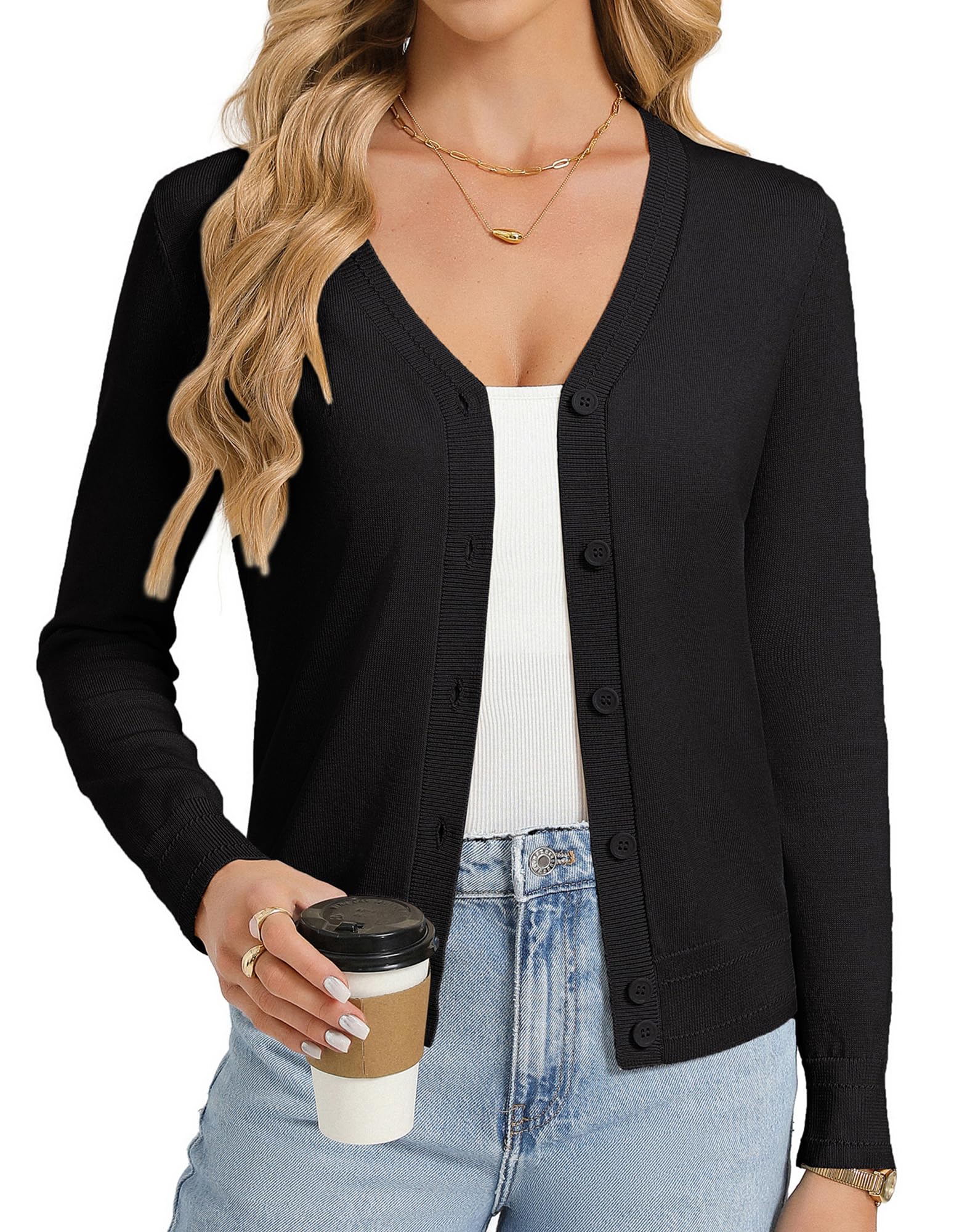 Womens Lightweight Cardigan Sweaters Trendy Button Up V-Neck Knit Cardigans Shrug Spring Fashion Clothes-image-44