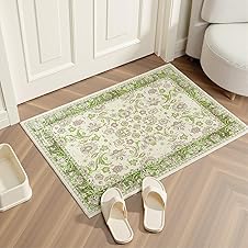 [55% off] Zentavio Washable Area Rugs 2x3 Door Mat Entryway Vintage Floral Non-Slip Low Pile Entrance Thin Rug Carpet for Kitchen Bathroom Living Room Green