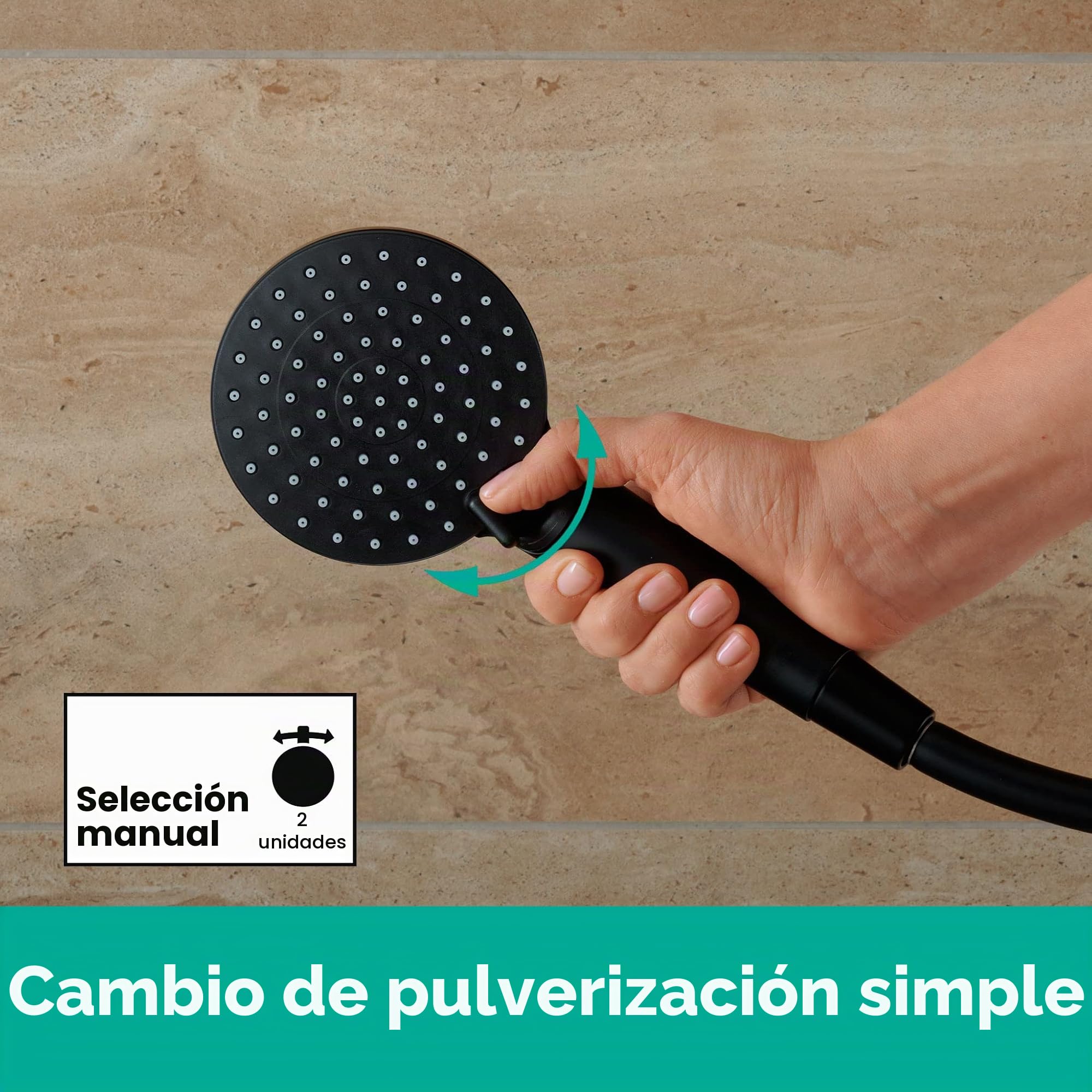 hansgrohe Vernis Blend - set de ducha, ducha de mano con barra de ducha 65cm, flexo de ducha 160cm, soporte de ducha, alcachofa de ducha con 2 tipos de chorro, negro mate, 26422670