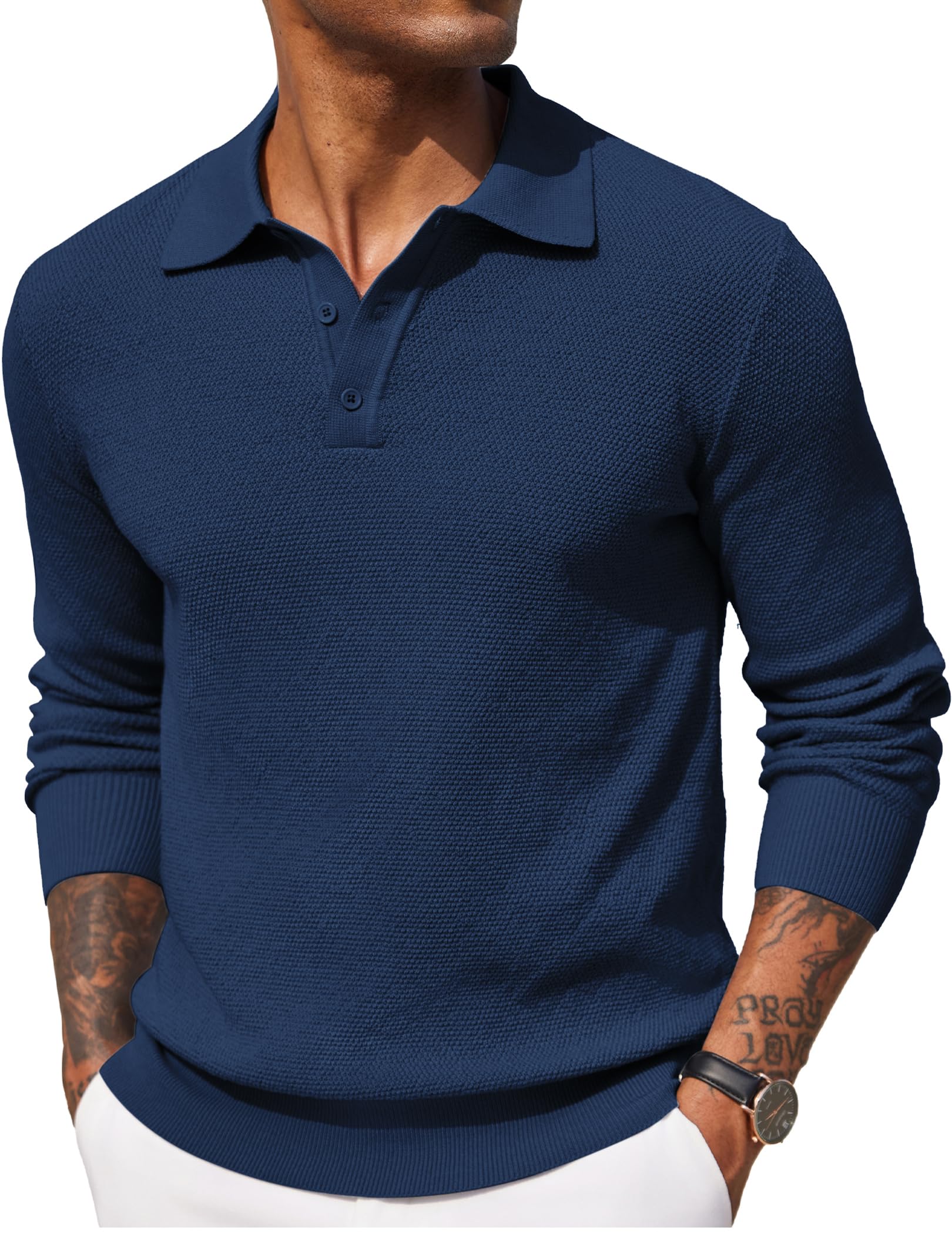 COOFANDY Polo da uomo a maniche lunghe casual maglione pullover