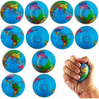Pack of 12 Stress Balls Stress Ball World Globe Anti-Stress Ball Stress Ball Globe Foam Balls Squishy Ball Football Stress Balls Anti-Stress Toy for Children and Adults