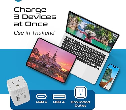 Vista 32 de Ceptics Juego de 2 adaptadores de viaje para Italia, Europa, con 2 entradas USB + enchufe de EE. UU., tipo L y tipo C, ultra compacto, conexión a