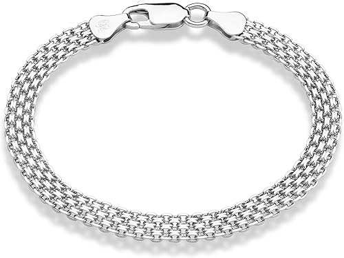 Miniatura 4 de Miabella Pulsera de plata de ley 925 italiana de 0.236 in maciza Bismark para mujer, fabricada en Italia