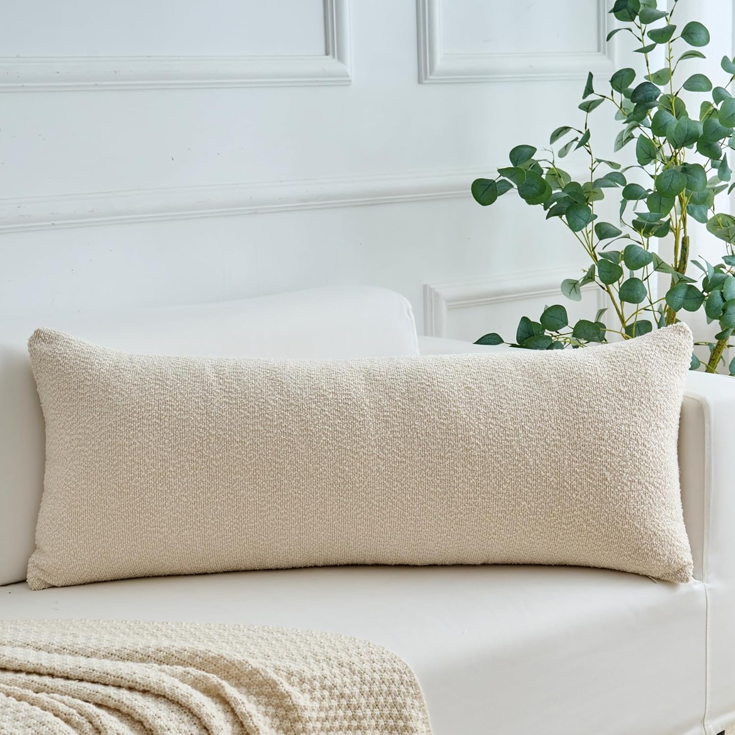 LIGICKY Boucle Long Lumbar Throw Pillow Covers 14x36 Inch, Decorative Modern Accent Pillow Cases Body Cushion for Bed Couch Sofa Living Room Home Decor, Beige(Cover ONLY, Pack of 1)