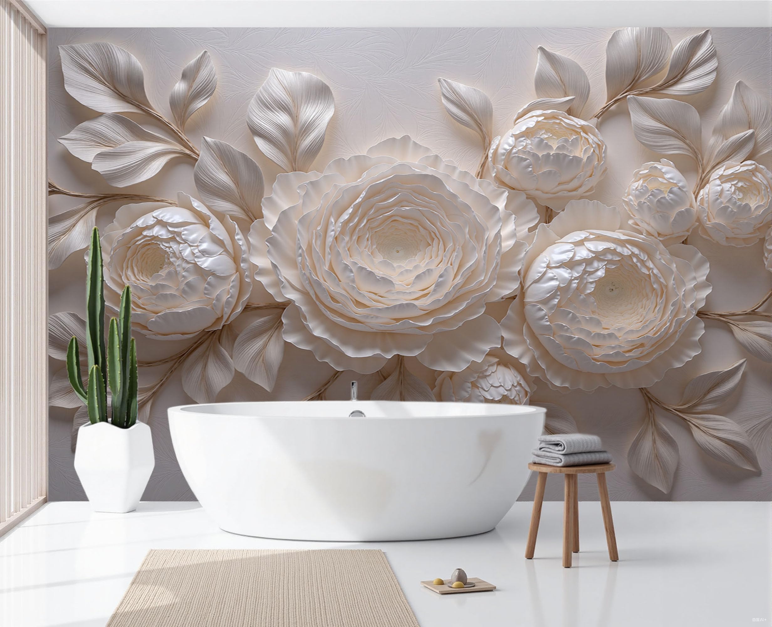 Papier Peint Panoramique Relief Pivoine pour créer une chambre romantique moderne