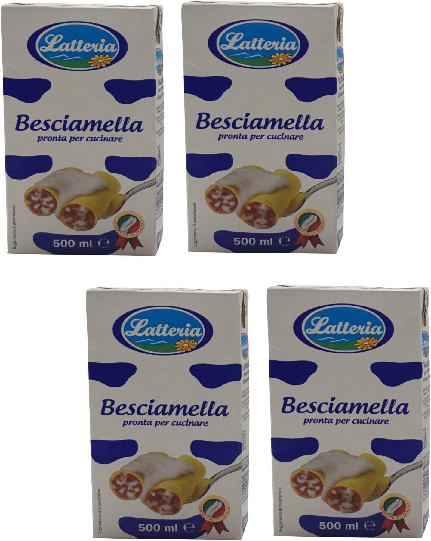 Latteria: Italian Besciamella (Béchamel Sauce) 16.9 Fluid Ounce (500ml) Packages (Pack of 4)