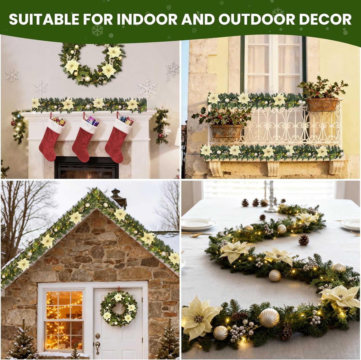 Christmas Garland with Lights Dailyart 9FT 80LED Xmas Pre-lit Wreath Lights with Timer Decorated with Christmas Flower Ball Pinecones Berry Artificial Lighted Garland for Fireplace Stairs Home Decor