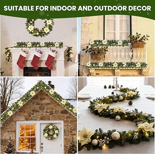 Miniatura 4 de Guirnalda de Navidad con luces Dailyart de 9 pies, 80 luces LED de Navidad preiluminadas con temporizador decoradas con bola de flores de Navidad,