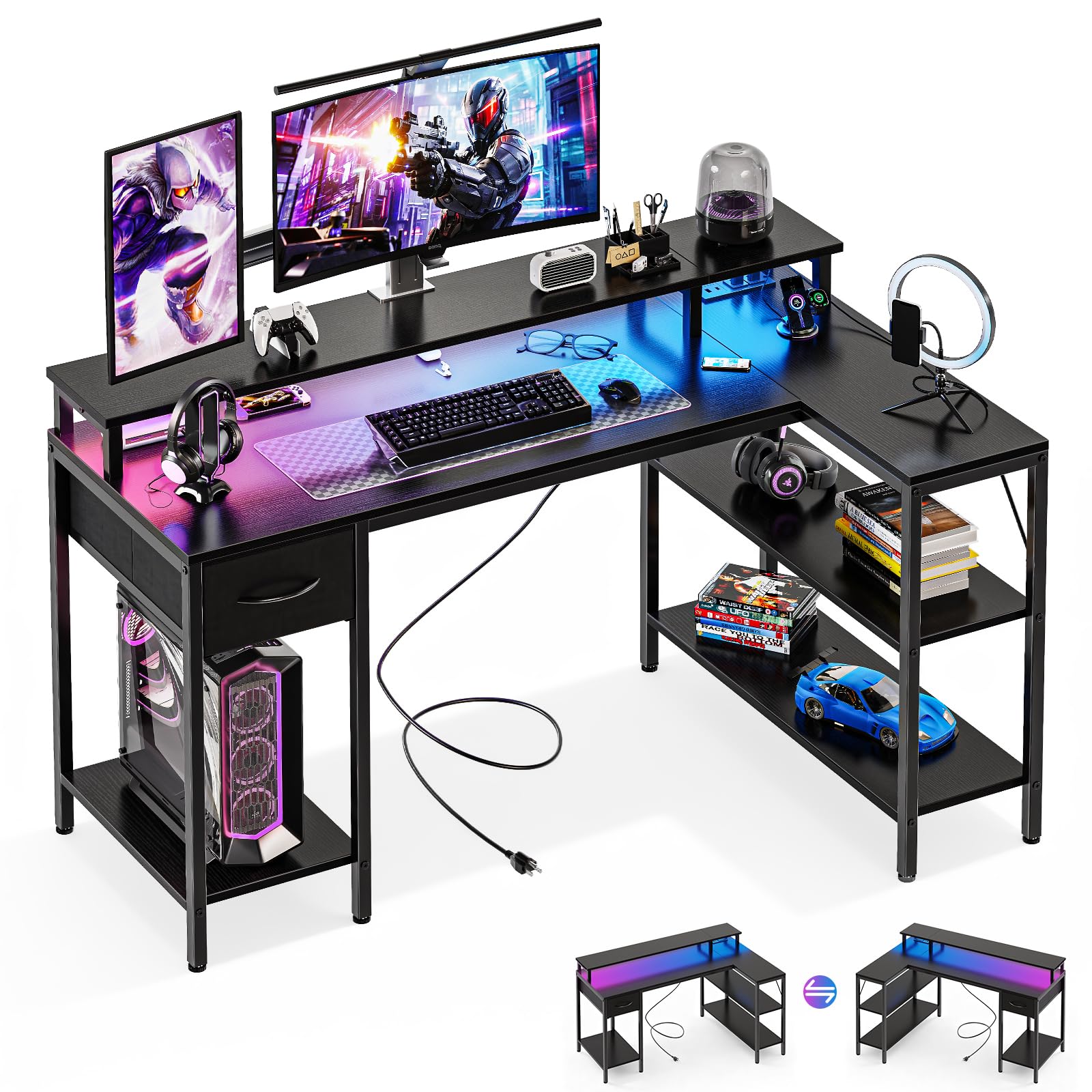 Amazon.com: DUMOS 53” Gaming Desk with USB Charging Ports & LED