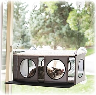 K&H Pet Products EZ Mount Penthouse Window Sill Cat Bed, Cat Hammock for Window Cat Perch Cat Shelf, Sturdy Cat Window Perch for Large Cats, Cat Window Bed Cat Furniture, Cat Window Hammock Gray/Black