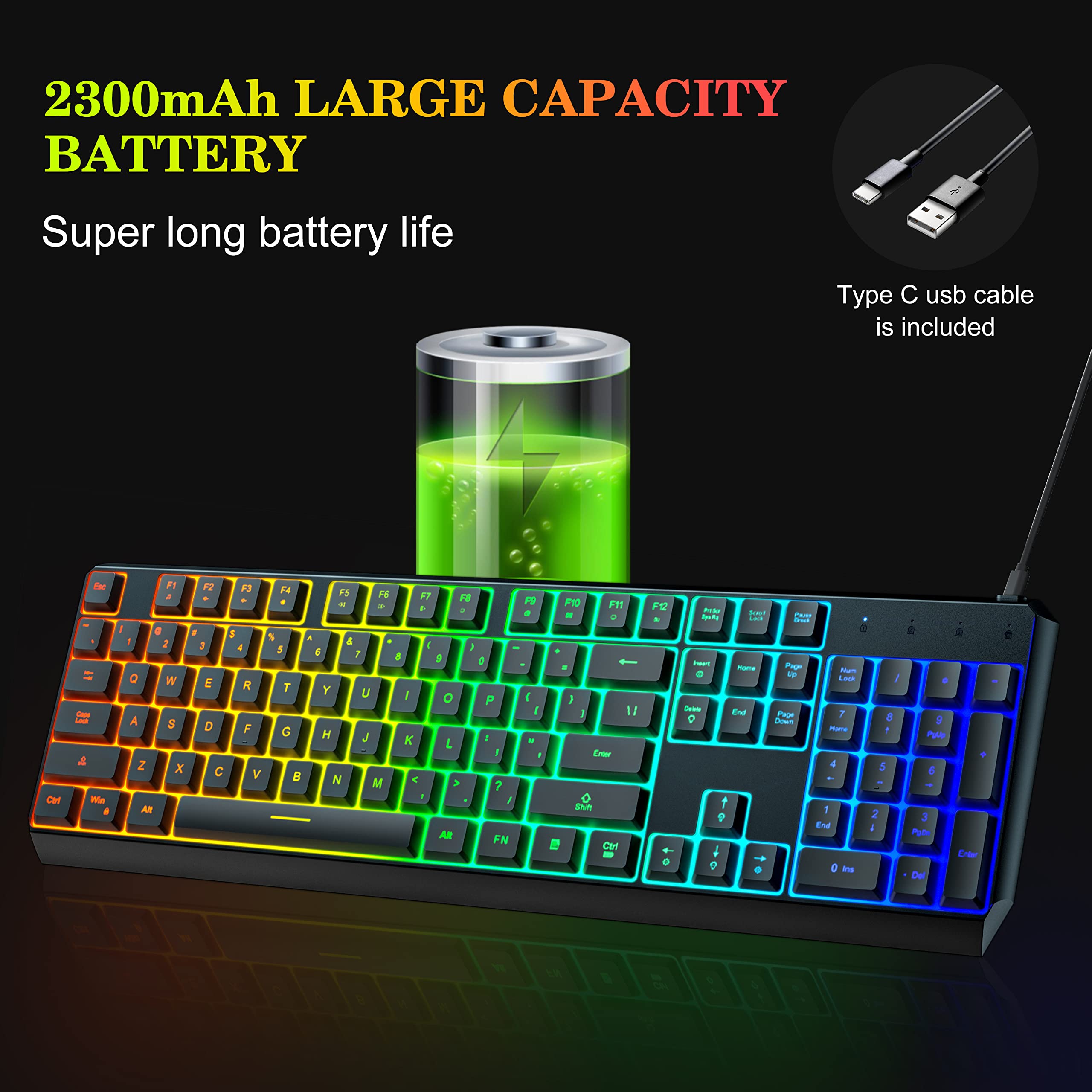 Wireless Backlit Keyboard Silent Mechanical Feel, TopMate 2.4G Slim