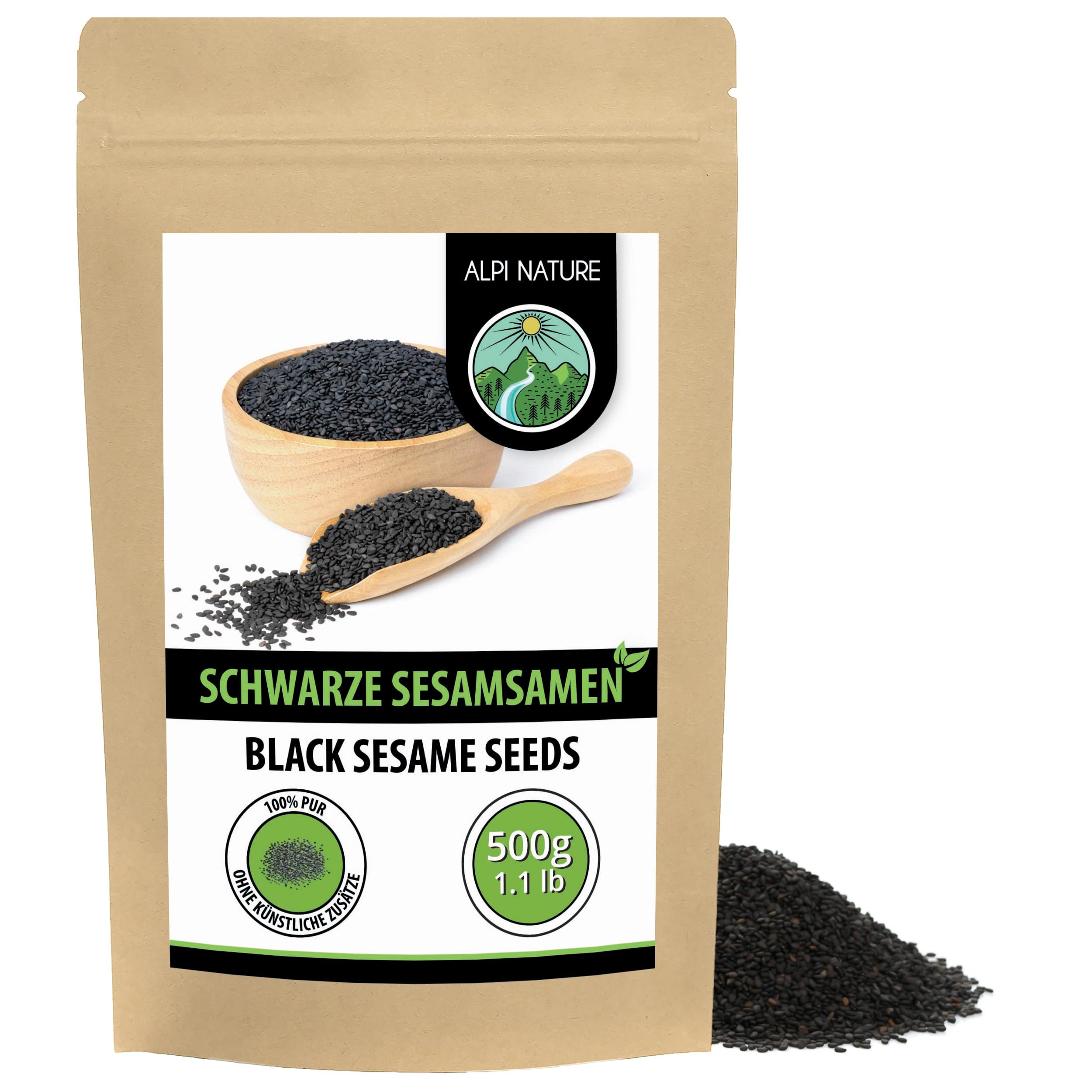 Alpi Nature Schwarzer Sesam 500g, Sesam schwarz, Sesamkörner schwarz, Sesamkörner ganz, Black Sesame Seeds