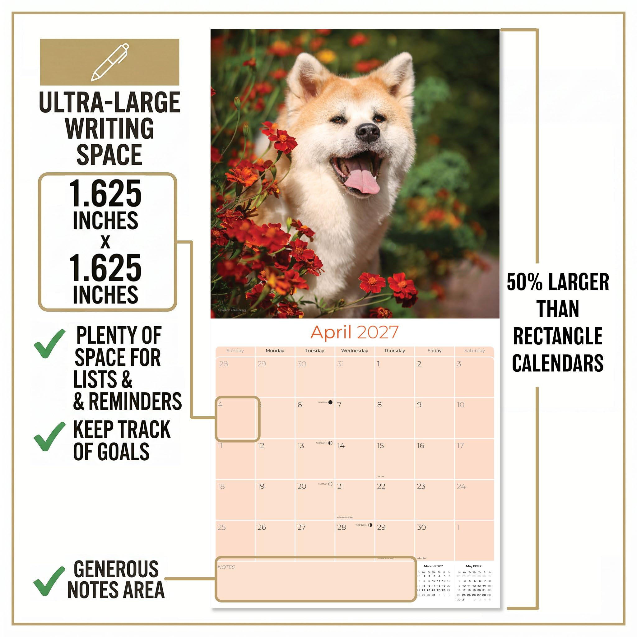 Kalendarz Akita 2022 2023, miesięczny kalendarz ścienny, 30 x 60 cm, otwarty, gruby papier bez przebarwień, prezent, akademicki planer nauczyciela, organizowanie i planowanie, wyprodukowano w USA