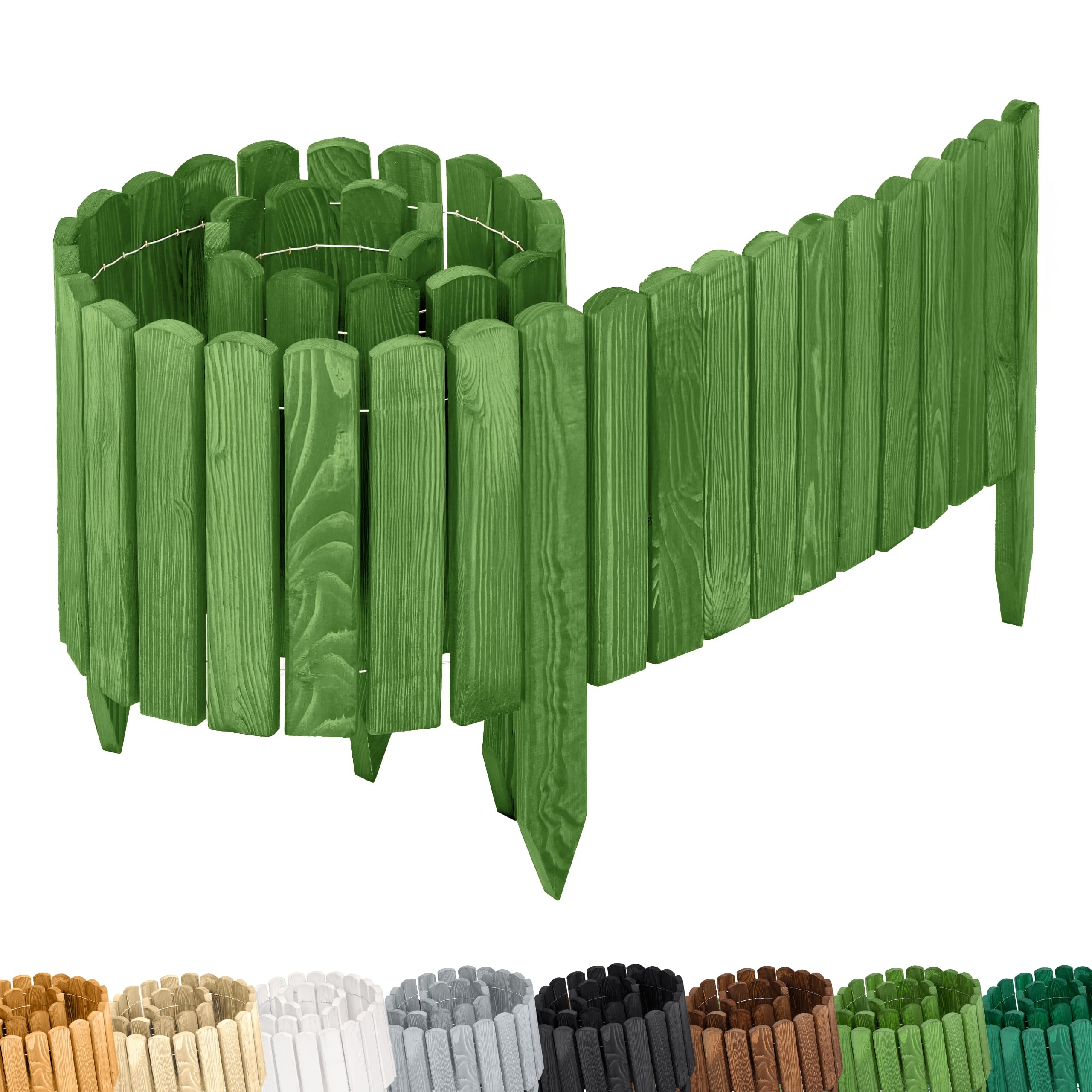 Garronda bordatura giardino bordura per aiuola staccionata in legno per giardino cordolo per aiuole Rollborder Recinzione Bassa Aiuola Lunghezza: 200 cm GD-0109 (Verde scuro, Altezza: 30 cm)