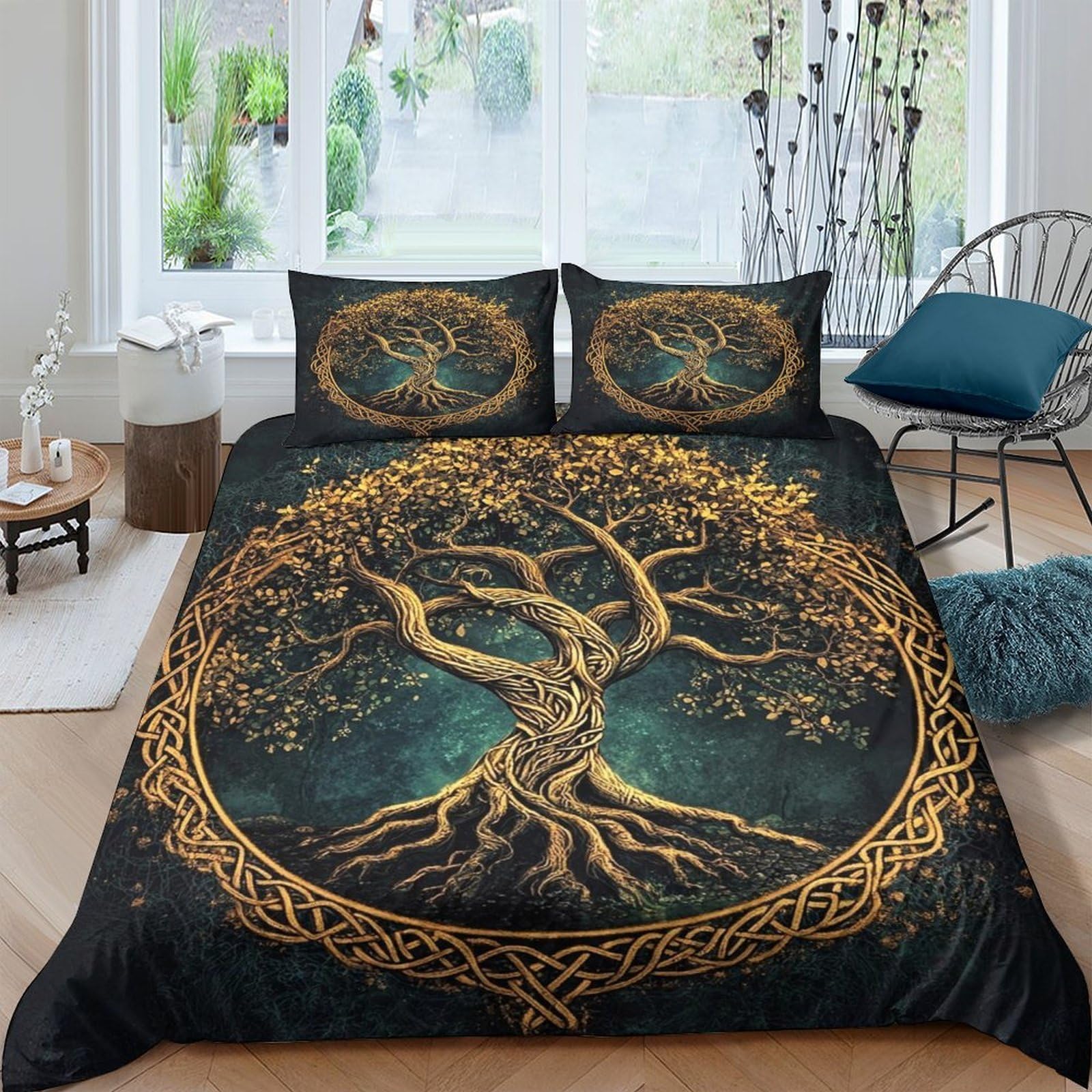Ctjqhvkz Style-4 3D Printed Tree Of Life Fitted Sheet Microfiber Soft Gold Celtic Roots Bed Cover For Bedroom Guest Room Mattress Decor Single（135X200cm）