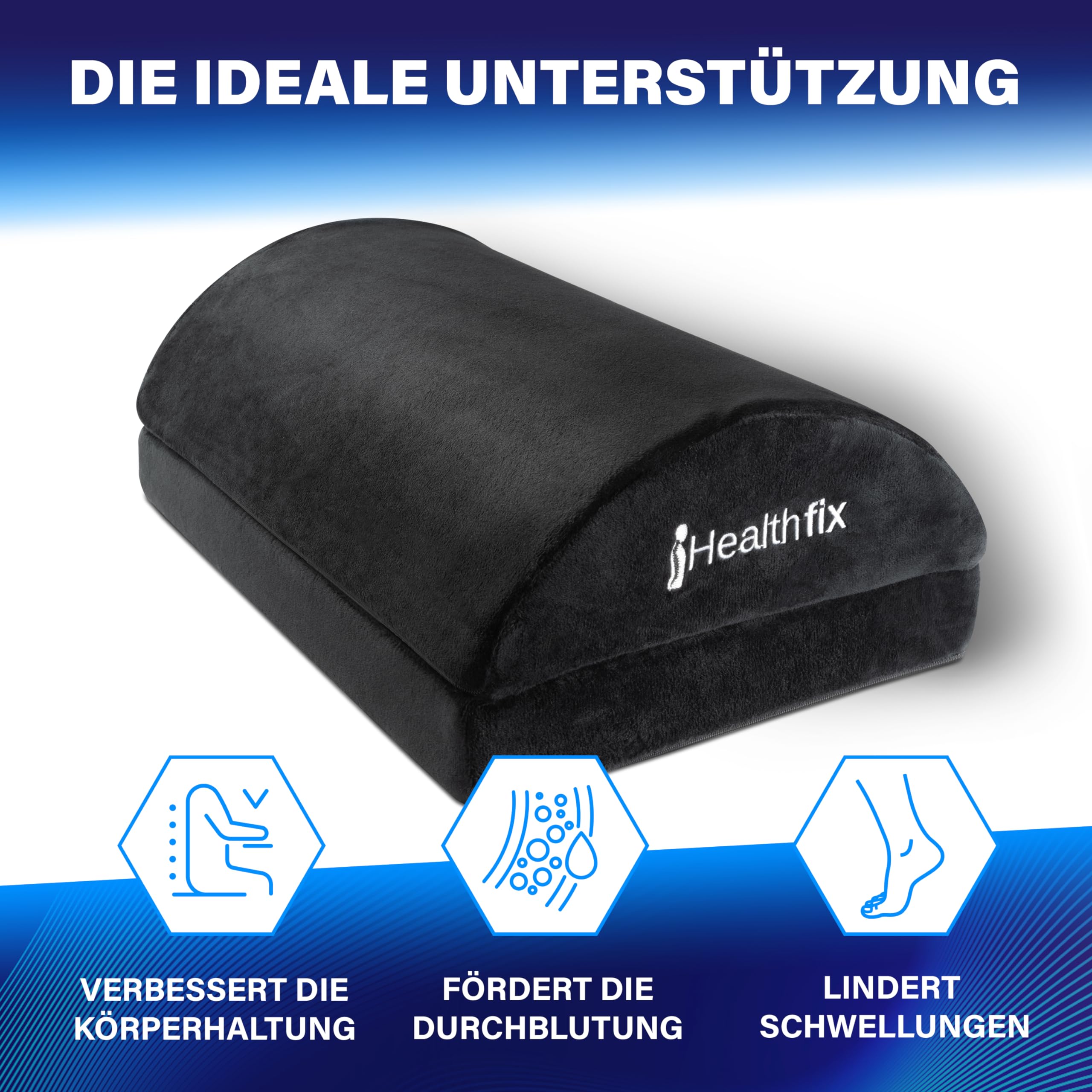 Healthfix® Paquete ergonómico compuesto de: cojín ergonómico en cuña, reposapiés y cojín lumbar | Ideal para la oficina y la oficina en casa | Mejora la postura sentada, alivia el dolor de asiento y