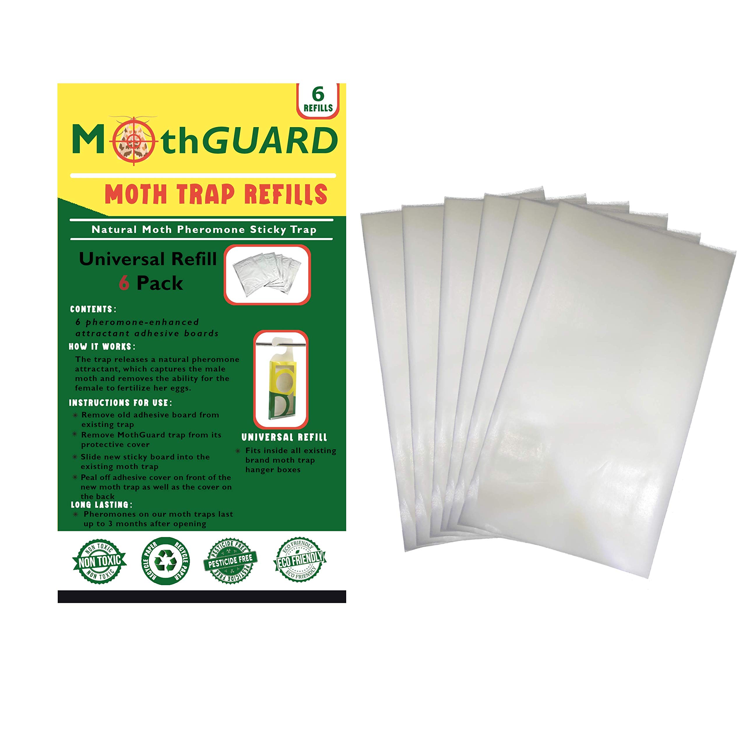 Moth Trap Hanger Box Refill – 6 Pheromone Enhanced Replacement Pack - Fits Inside MothPrevention and Other Moth Hanging Boxes - More Affordable Option
