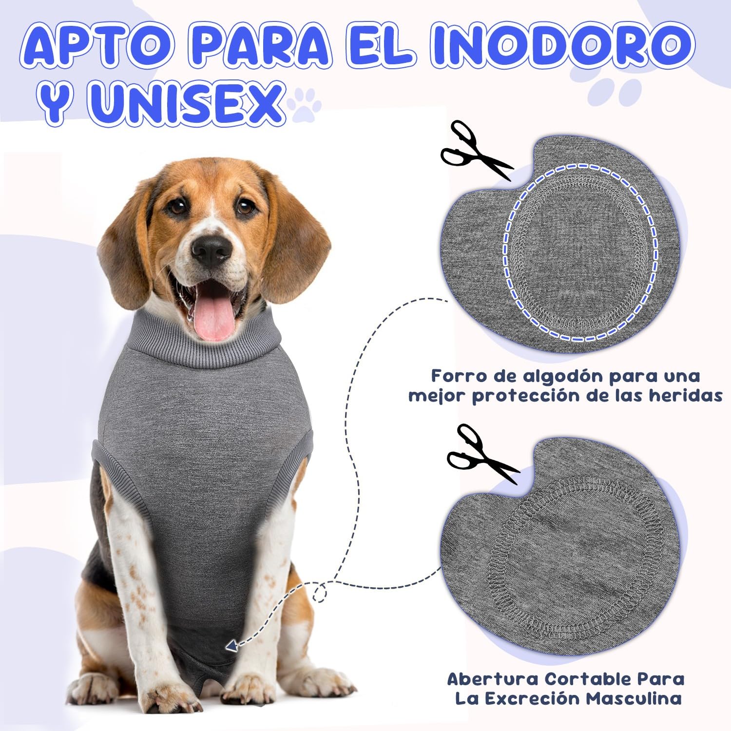 SlowTon Perros Traje de Recuperación, Mameluco Ajustable y Transpirable para Perros Machos y Hembras, Traje Corporal Antilameduras, Esterilización o Castración, Medianos y Grande