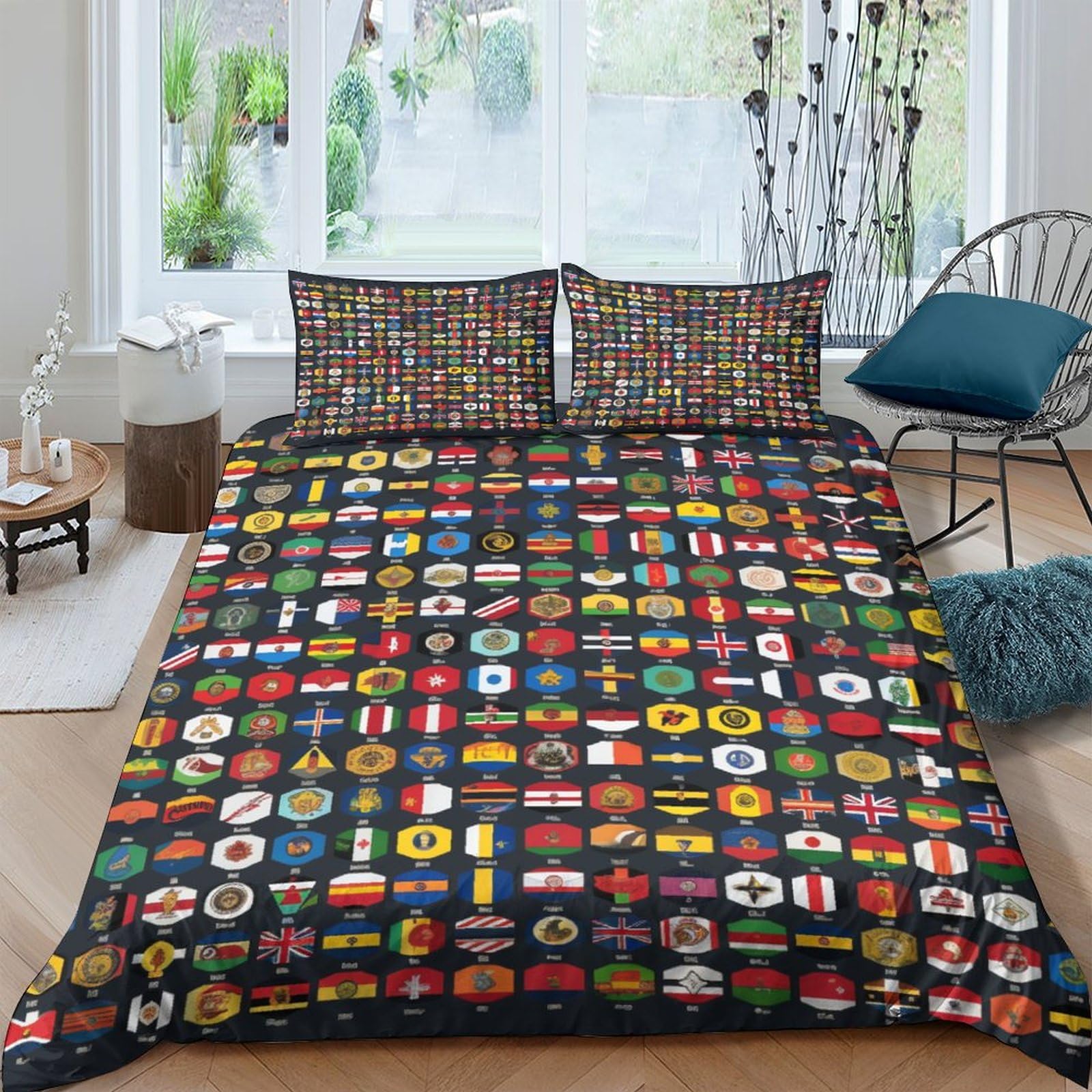 HOTGE World Countries Bedding Duvet Cover 3D Flags Printed Quilt Duvet Cover with Zipper Closure, Soft Microfiber Bedding For Adults And Children Double（200x200cm）