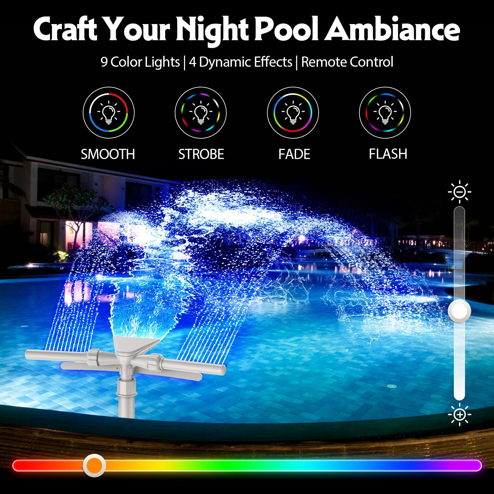 Cascata per Piscina Fuori Terra e Interrata con Luci LED Solari - Fontana a Doppia Testa 2 in 1 Regolabile, Raffredda l'Acqua 5-11°C, Telecomando, Accessorio per Piscine Intex
