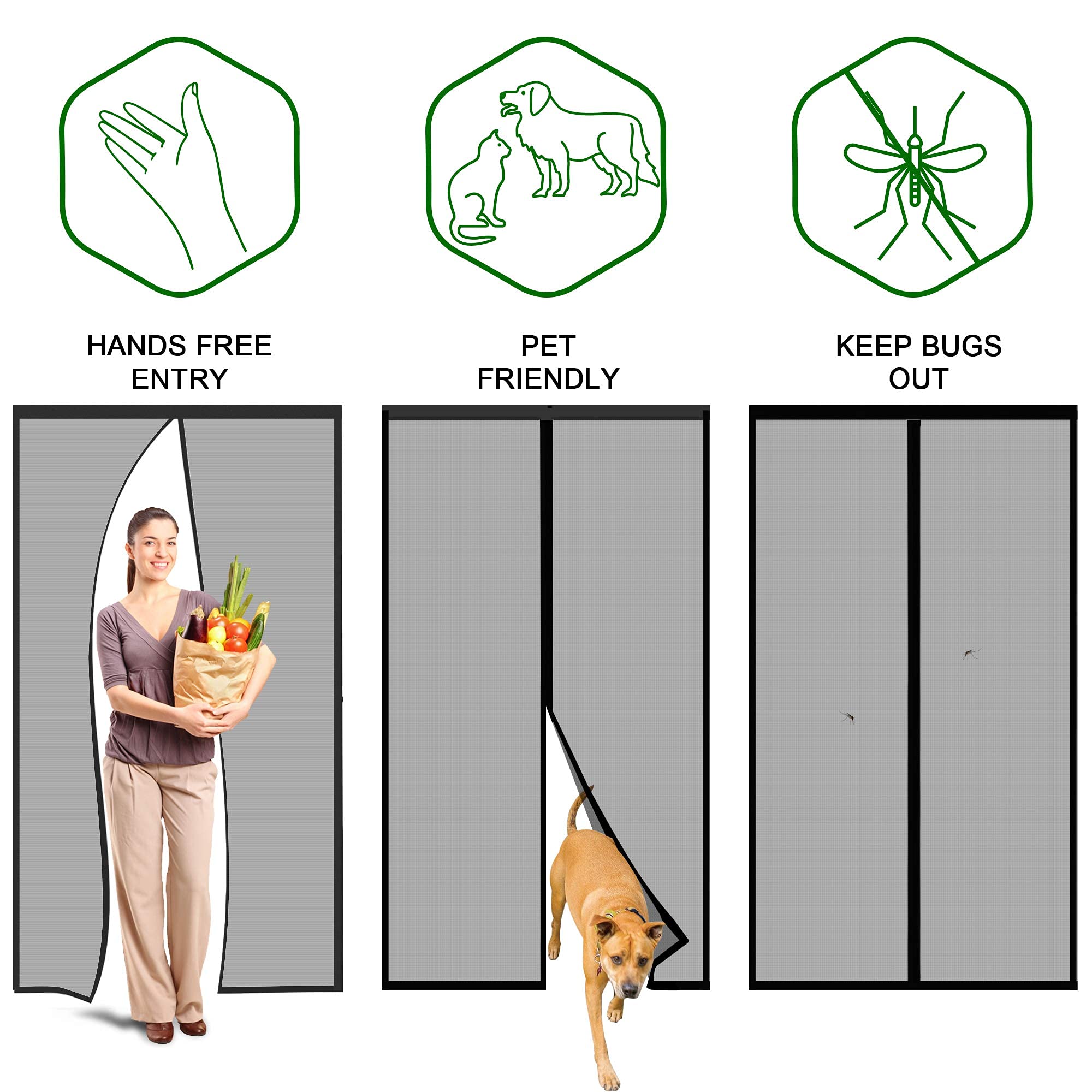 AGGIORNAMENTO Zanzariera Magnetica per Porta 110 x 220 CM - Rete Fine, Tenda Zanzariera Porta con Totalmente Calamita, si Chiude da Sola per Balcone, Installazione Facile (Nero)